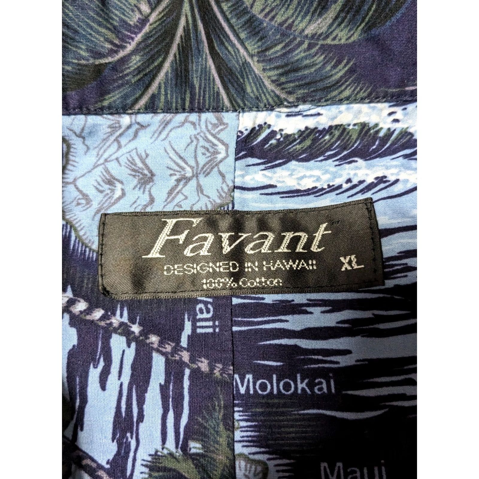 Vintage FAVANT Men XL Blue Floral 100% Cotton Hawaii Map Print Hawaiian Camp Shirt Size US XL / EU 56 / 4 - 5 Thumbnail