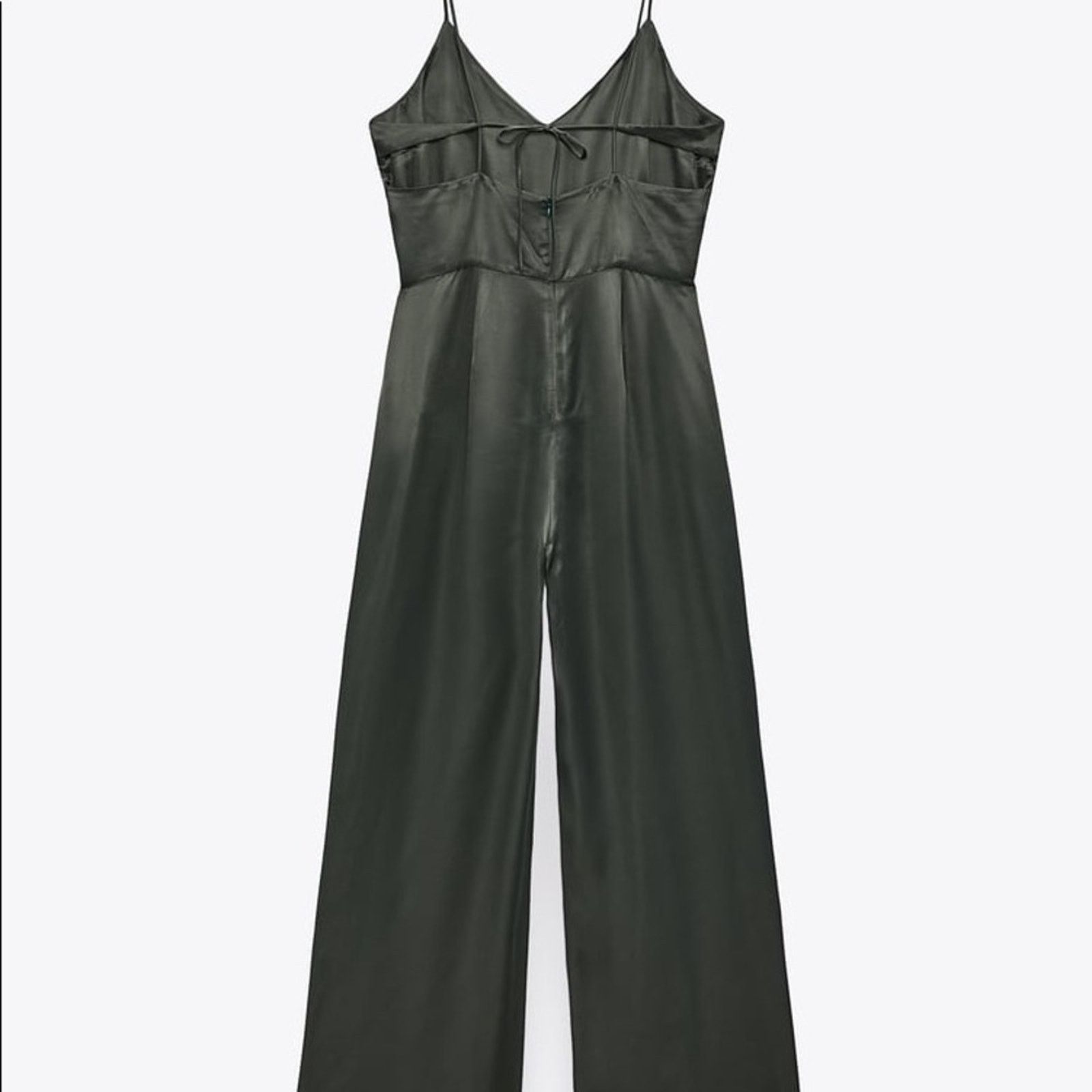 Zara ZARA LONG SATIN EFFECT JUMPSUIT DARK GREEN Size 25" / US 0 / IT 36 - 8 Thumbnail