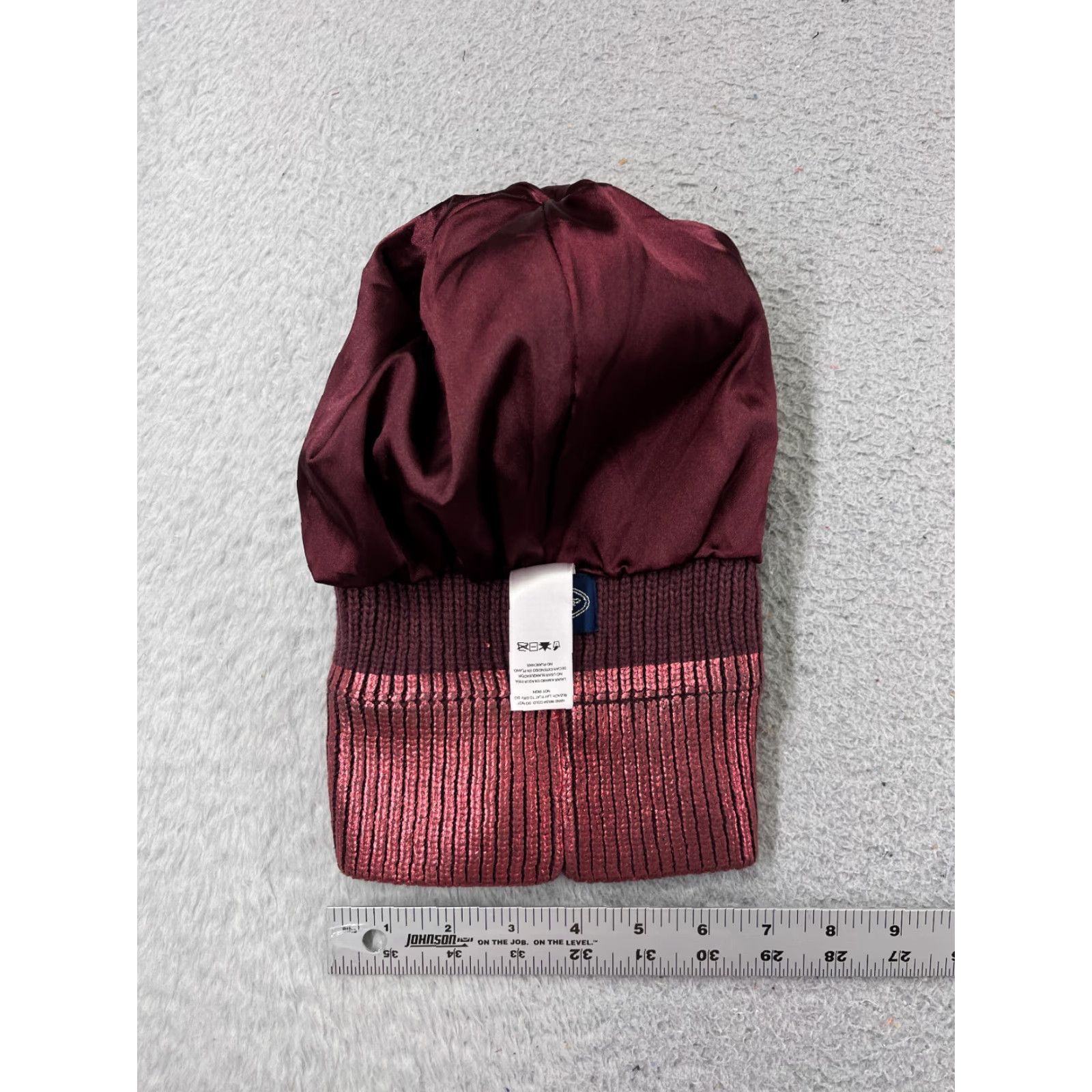 Vintage Scoop Beanie Toque Adult One Size Burgundy Knit Metallic Acrylic Poly Ski Pom Beanie/Scoop Mens Womens Unisex Size ONE SIZE - 6 Thumbnail