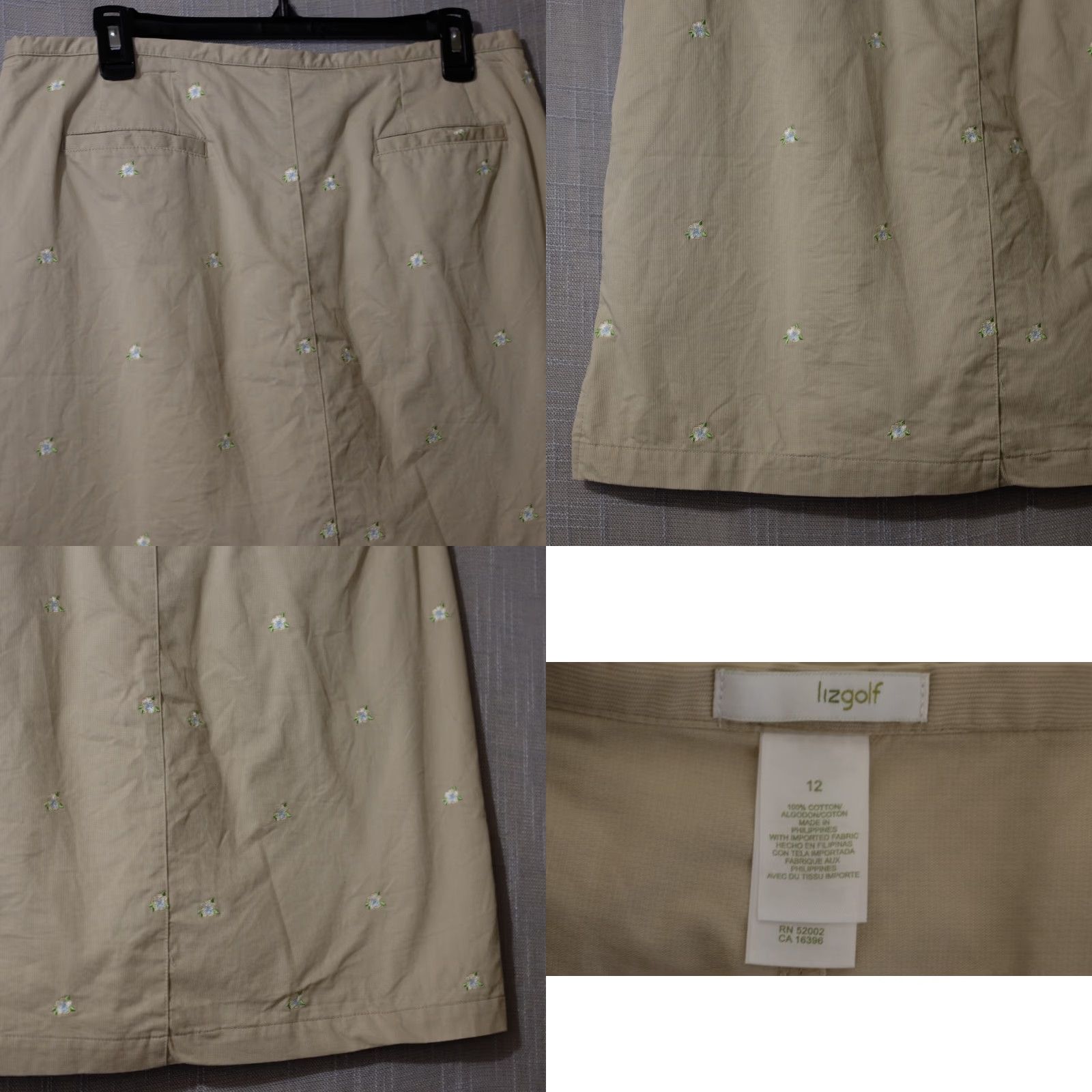 Vintage Liz Golf Embroidered Floral Skirt Skort Beige Women's Size 12 Size 34" / US 12 / IT 48 - 8 Thumbnail