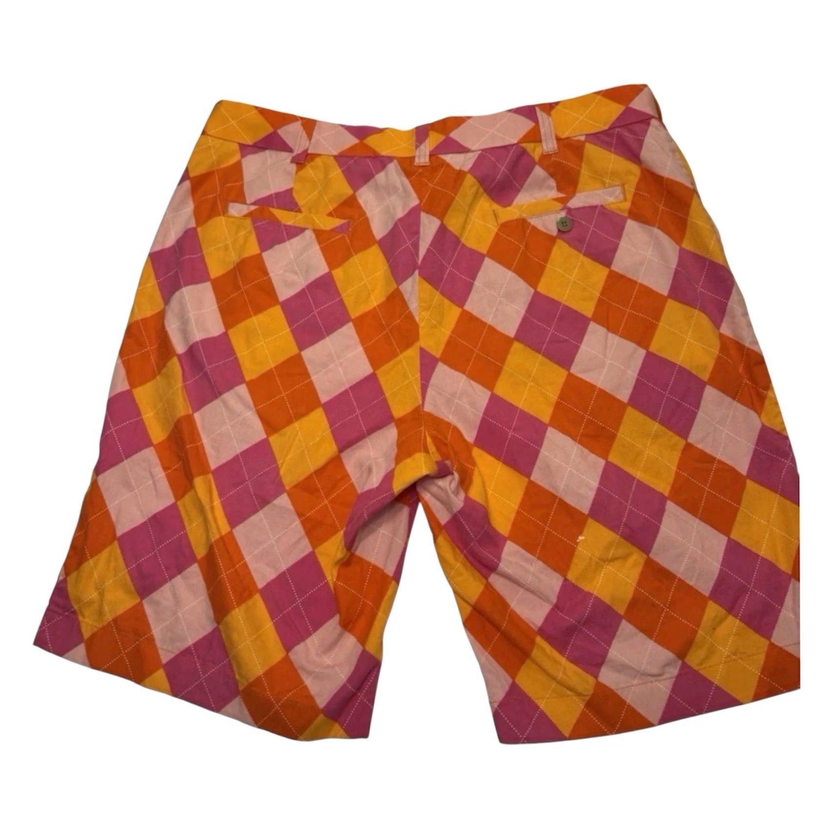 Vintage Loudmouth Bermuda Shorts Mens 36 Argyle Golf Flat Front Regular Orange 10in Pockets Stretch VIBRANT 90s? Size US 36 / EU 52 - 6 Thumbnail