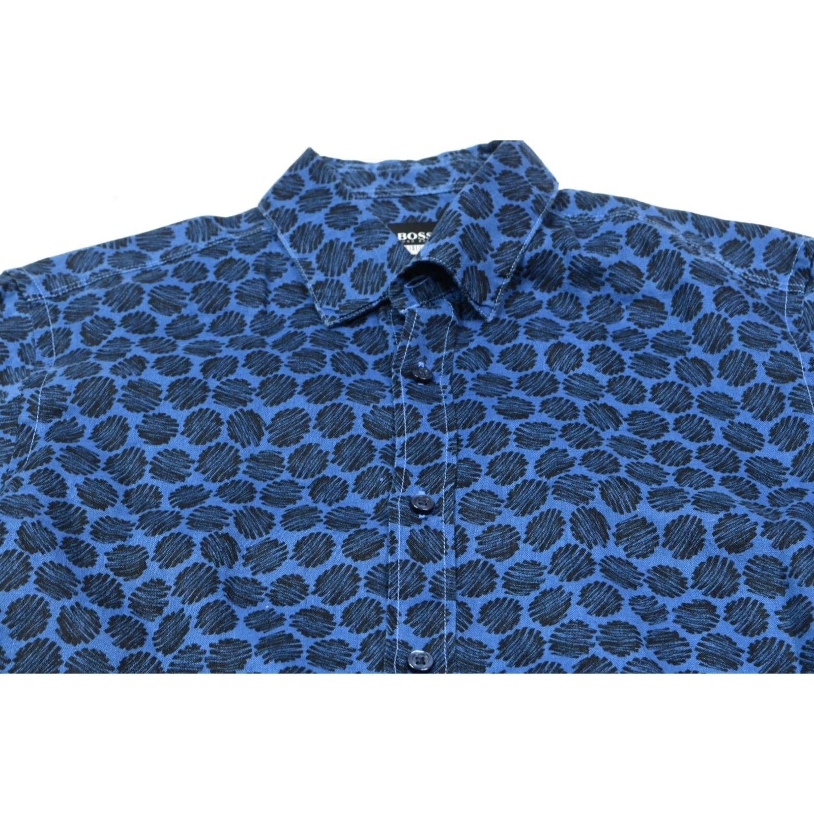 Hugo Boss HUGO BOSS Linen Shirt Mens Medium Blue Geometric Long Sleeve Button-Down Regular Size US M / EU 48-50 / 2 - 3 Thumbnail