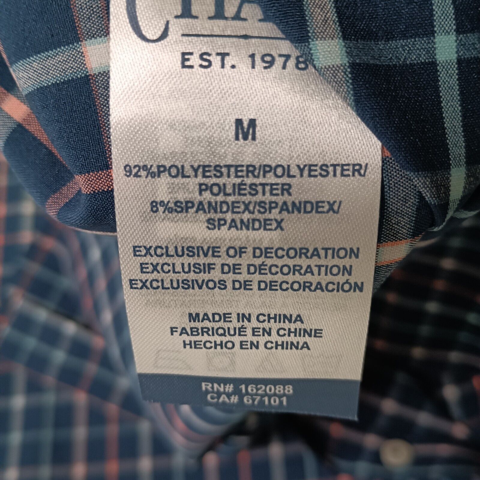 Chaps Chaps Checkered Shirt Men's M Medium Blue Stretch UPF 50 Size US M / EU 48-50 / 2 - 6 Thumbnail