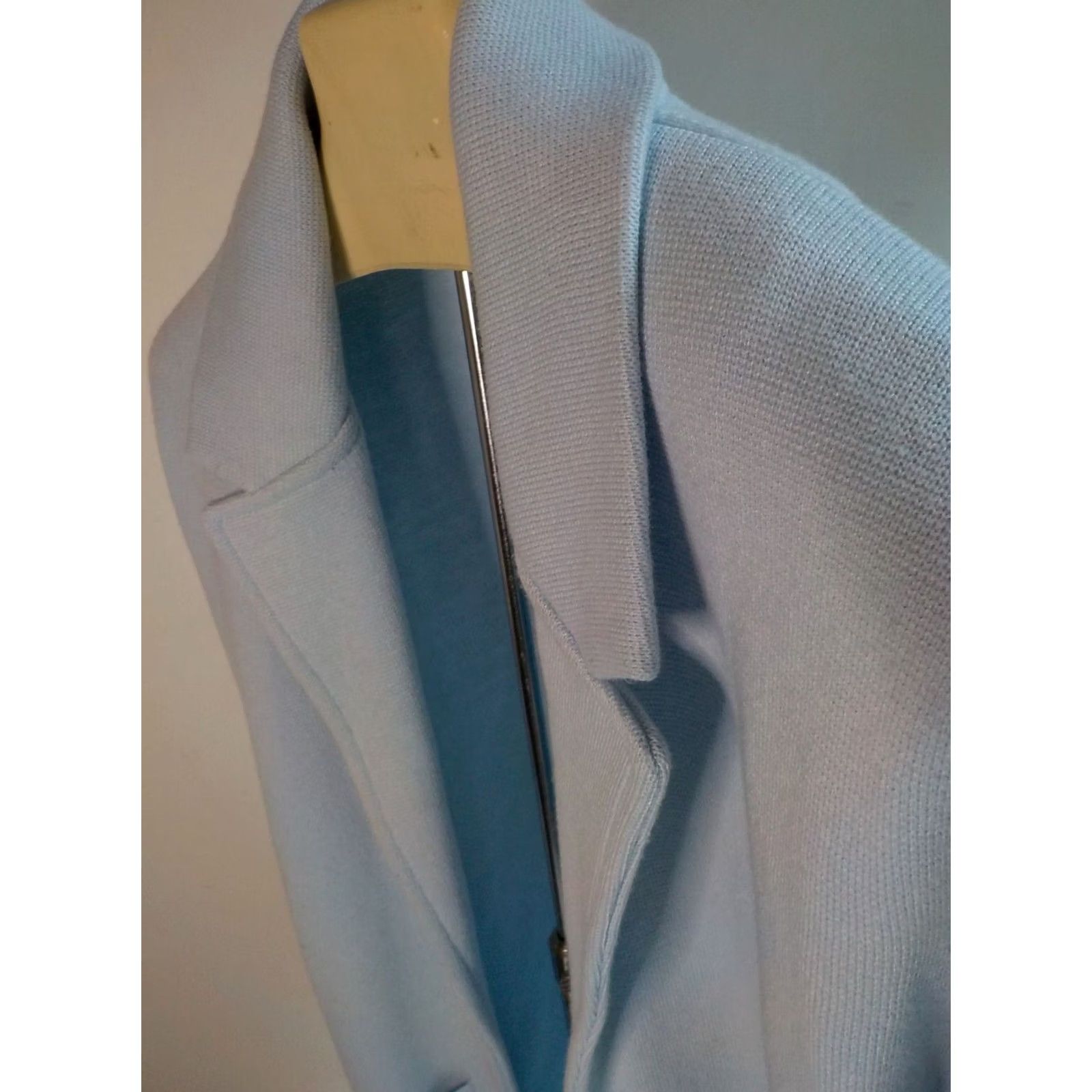 Vintage MAGASCHONI Open Front Notch Lapel Cardigan/Blazer Light Blue Cotton/Poly/Wool SZ S Women Cardigan Long Sleeve Size S / US 4 / IT 40 - 5 Thumbnail