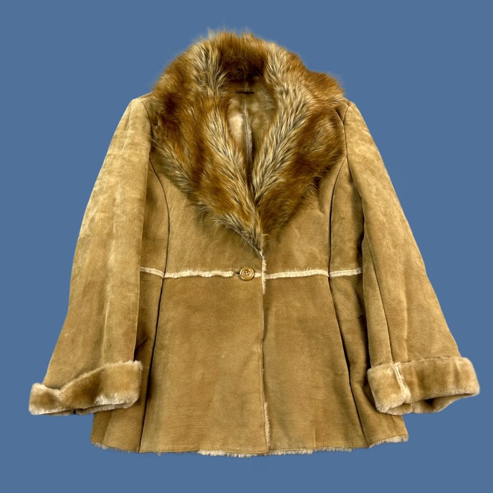 Guess VINTAGE GUESS Jacket Women’s Large Tan Leather Faux Fur Trim Shearling Boho 90s Jacket Mens Womens Girls Size L / US 10 / IT 46 - 1 Thumbnail