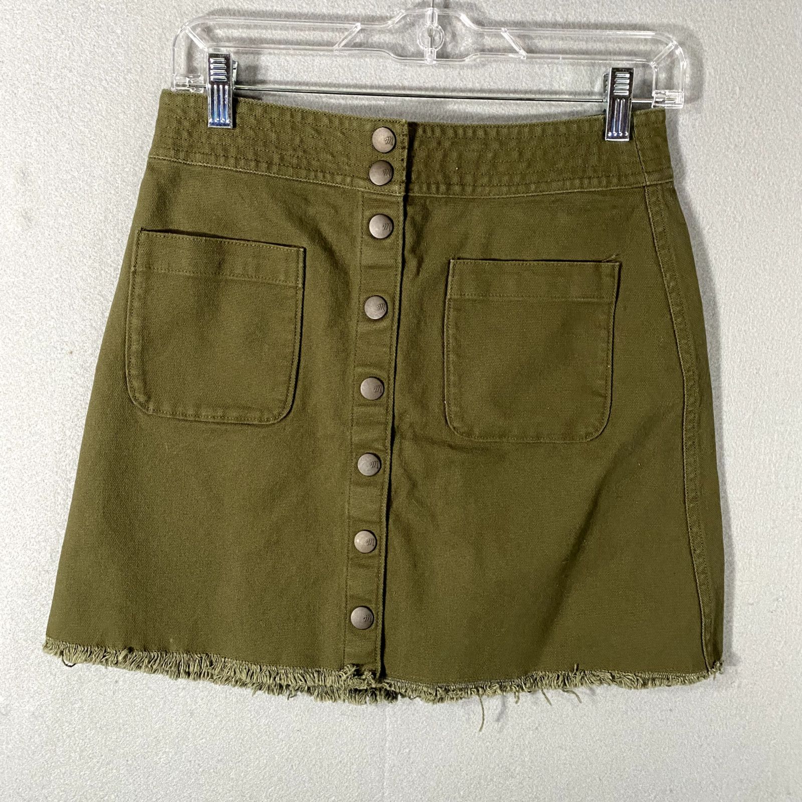 Madewell Madewell A Line Mini Button Up Raw Hem Green Skirt Womans 2 Size 26" / US 2 / IT 38 - 1 Thumbnail
