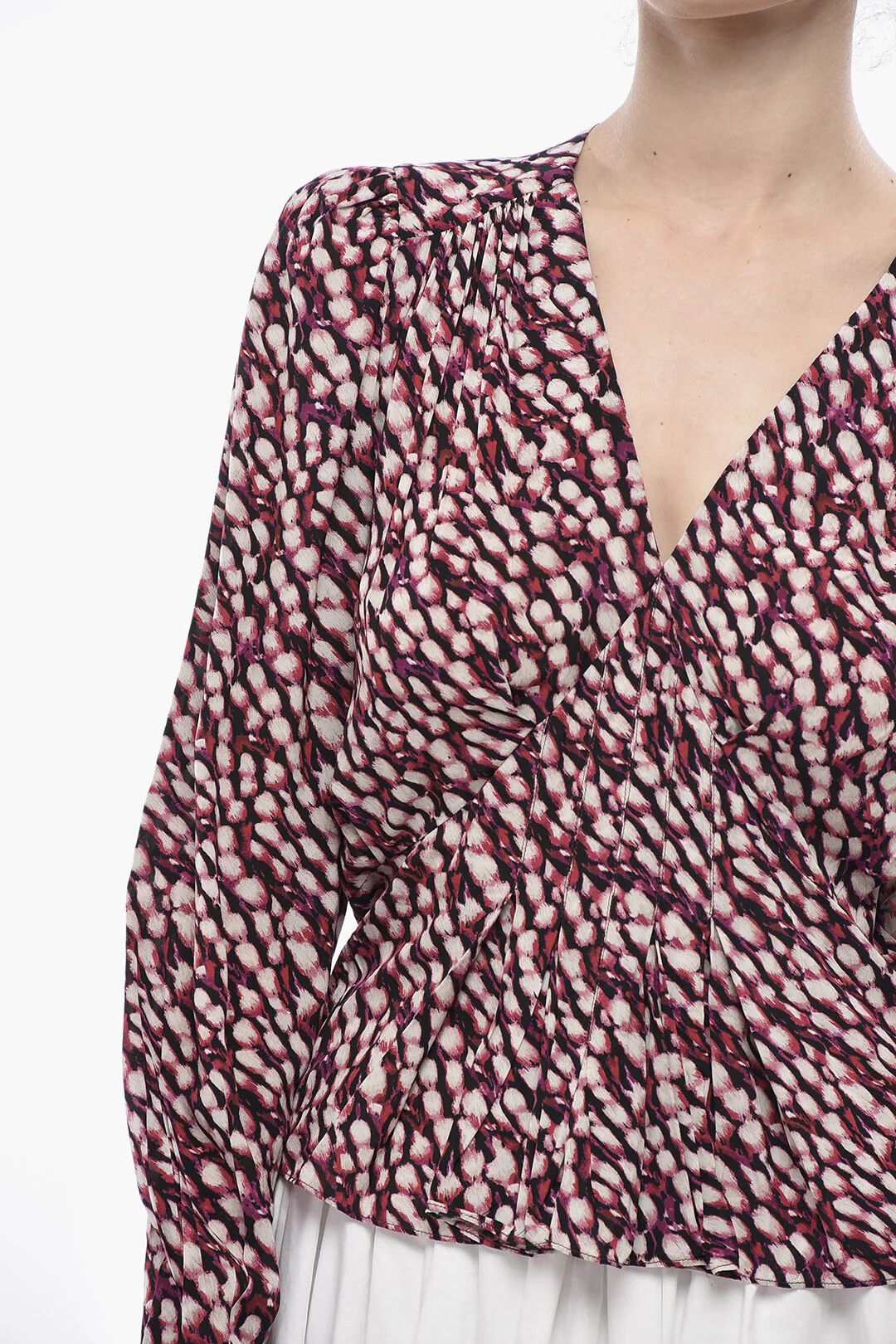 Isabel Marant og1mm0326 Patterned Viscose V-Neck Blouse in Pink Size M / US 6-8 / IT 42-44 - 3 Thumbnail