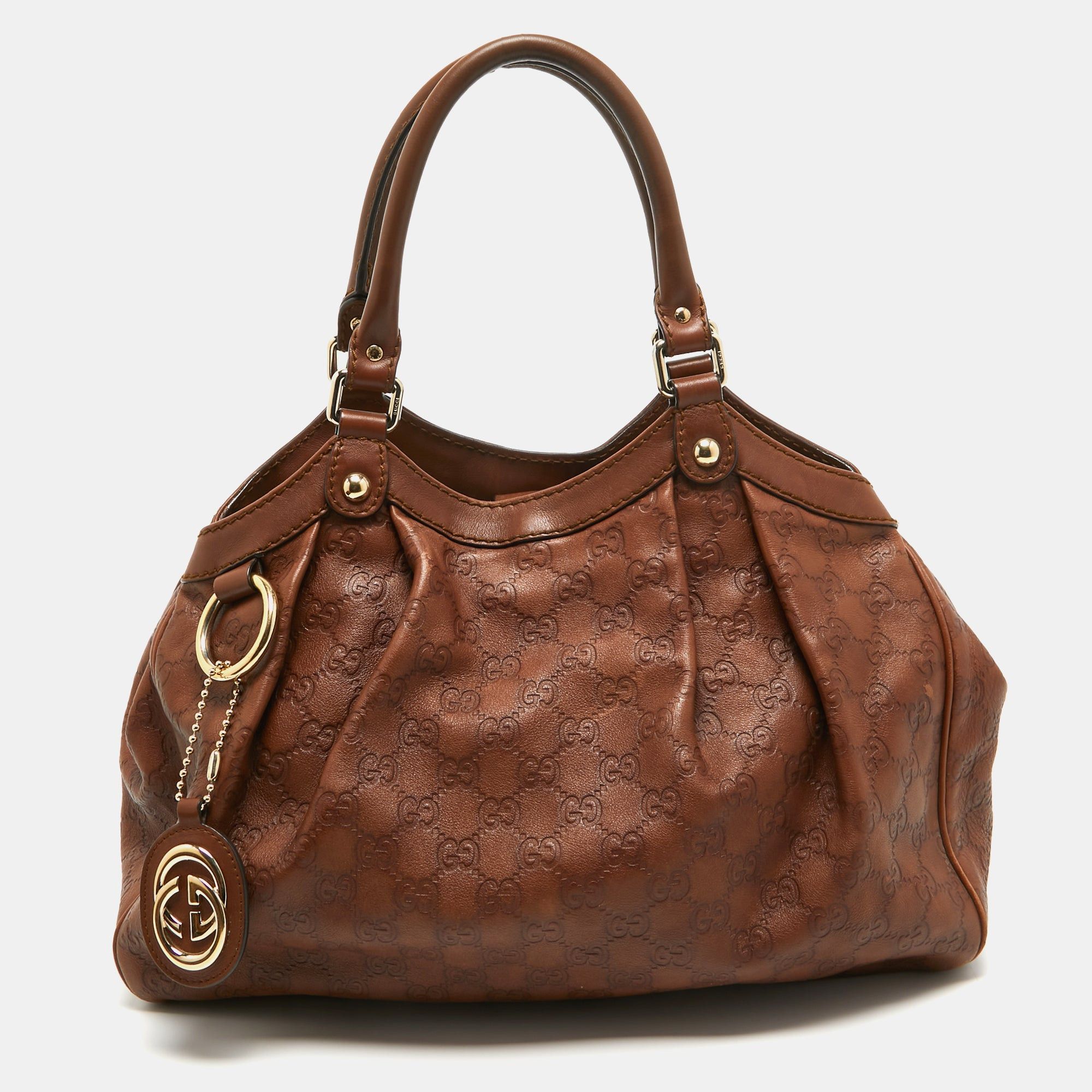 image of Gucci Brown Ssima Leather Medium Sukey Tote, Women's