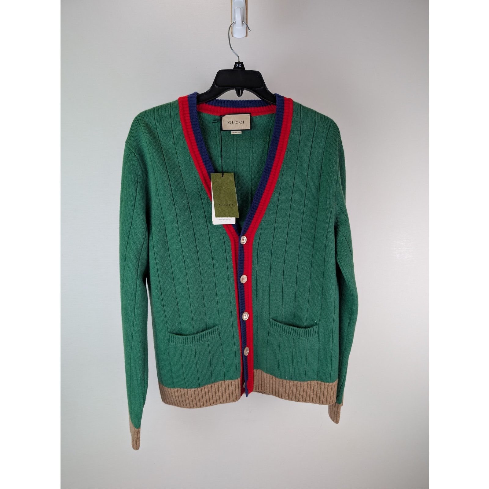 Gucci o1rshd1 Wool Long Sleeve Cardigan Sweater in Yard/Multicolor Size US L / EU 52-54 / 3 - 1 Thumbnail