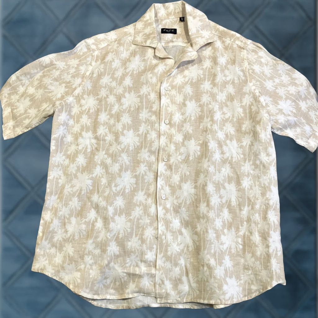 Vintage FEFE Shirt Short Sleeve 100% Linen Hawaiian Palm Tree Pattern L Beige Mens Regular Button-Up Size US L / EU 52-54 / 3 - 1 Thumbnail