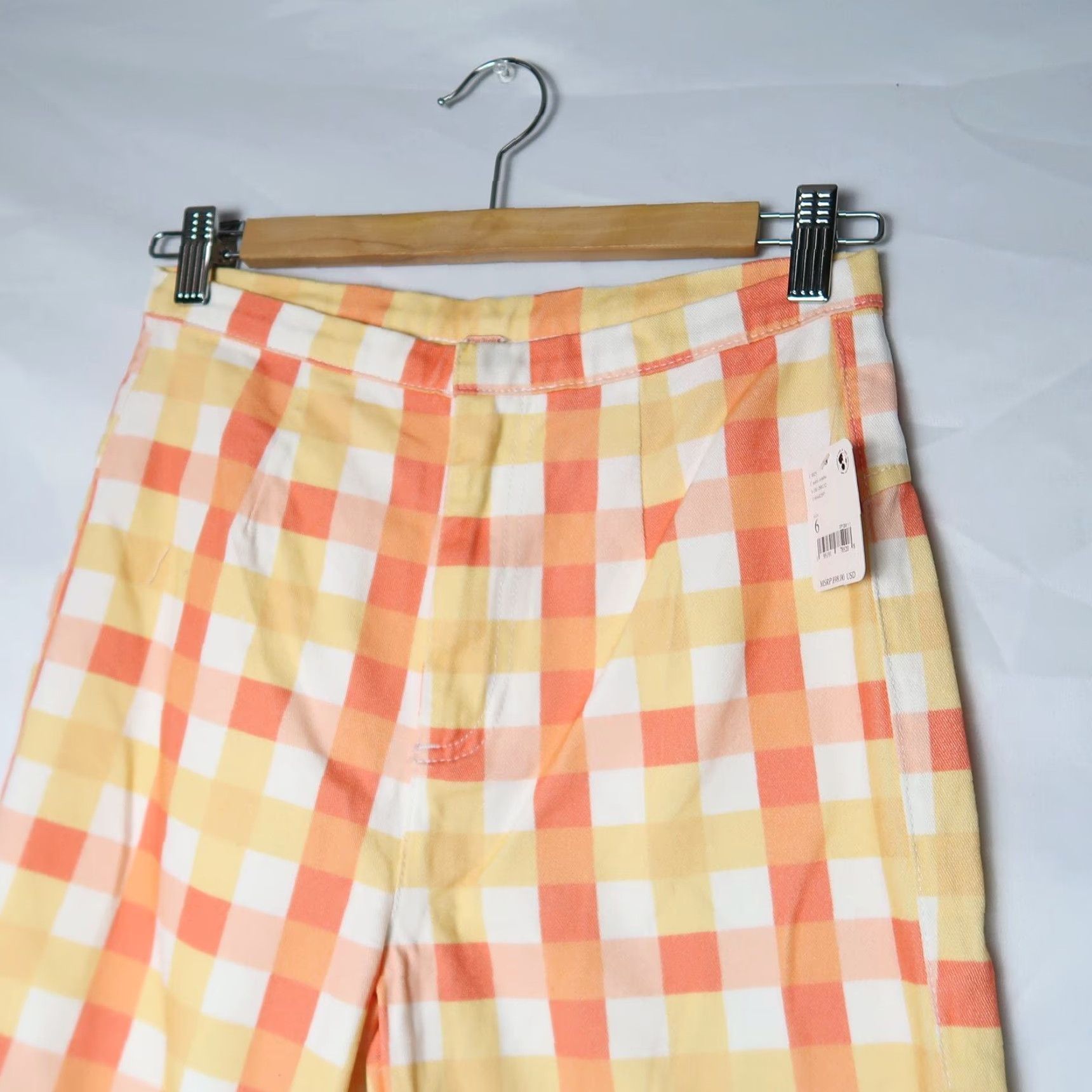 Free People Free People She's All That orange and yellow gingham plaid pants 2 NWT Regular Cotton Cropped Straight Leg Womens Size 26" / US 2 / IT 38 - 3 Thumbnail