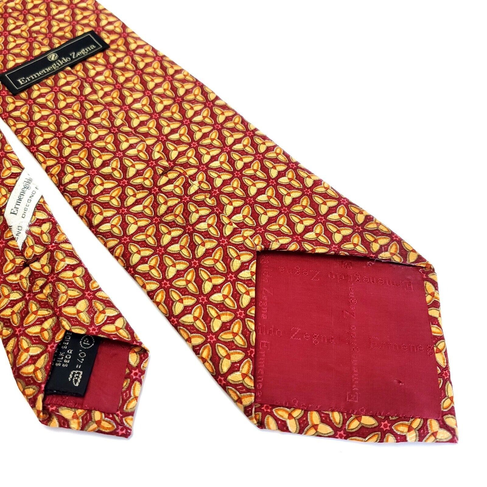 Ermenegildo Zegna Ermenegildo Zegna Red Orange Geometric Floral Print Silk Tie Size ONE SIZE - 5 Thumbnail