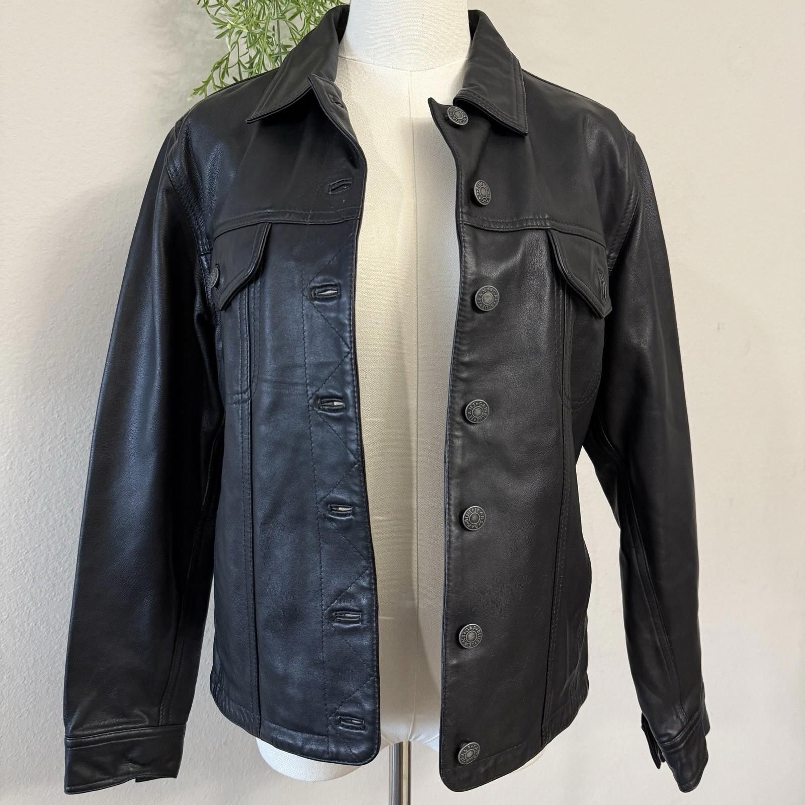 Gap Gap Large Black Leather Jacket Vintage, Button-Up, 4-Pocket Size S / US 4 / IT 40 - 2 Thumbnail