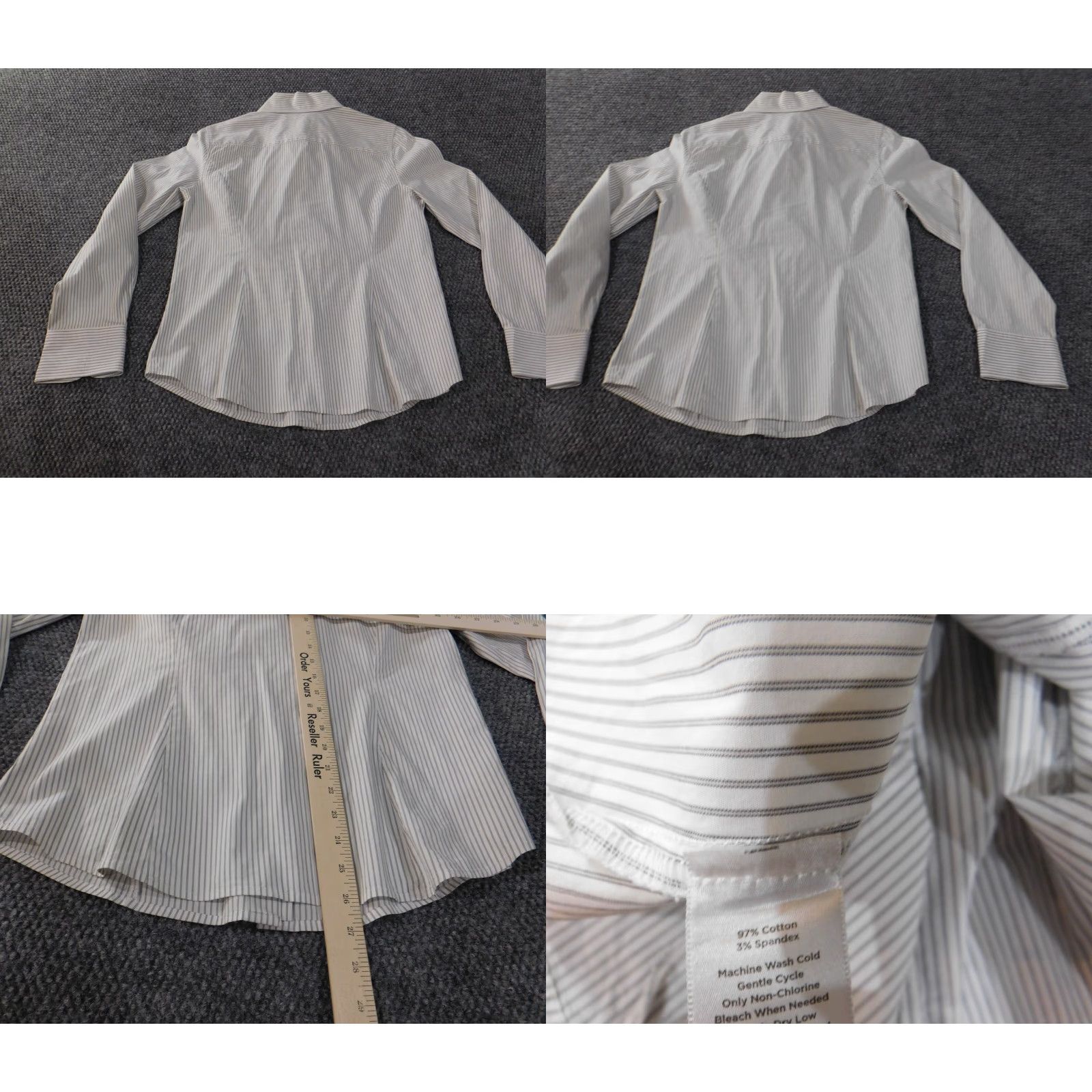 Talbots Talbots Button-Up Shirt Beige Striped Stretch Cotton Womens Size 10 Regular Classic Casual Pattern Striped Collared Button-Up Length Long Sleeve Knit? Size L / US 10 / IT 46 - 8 Thumbnail