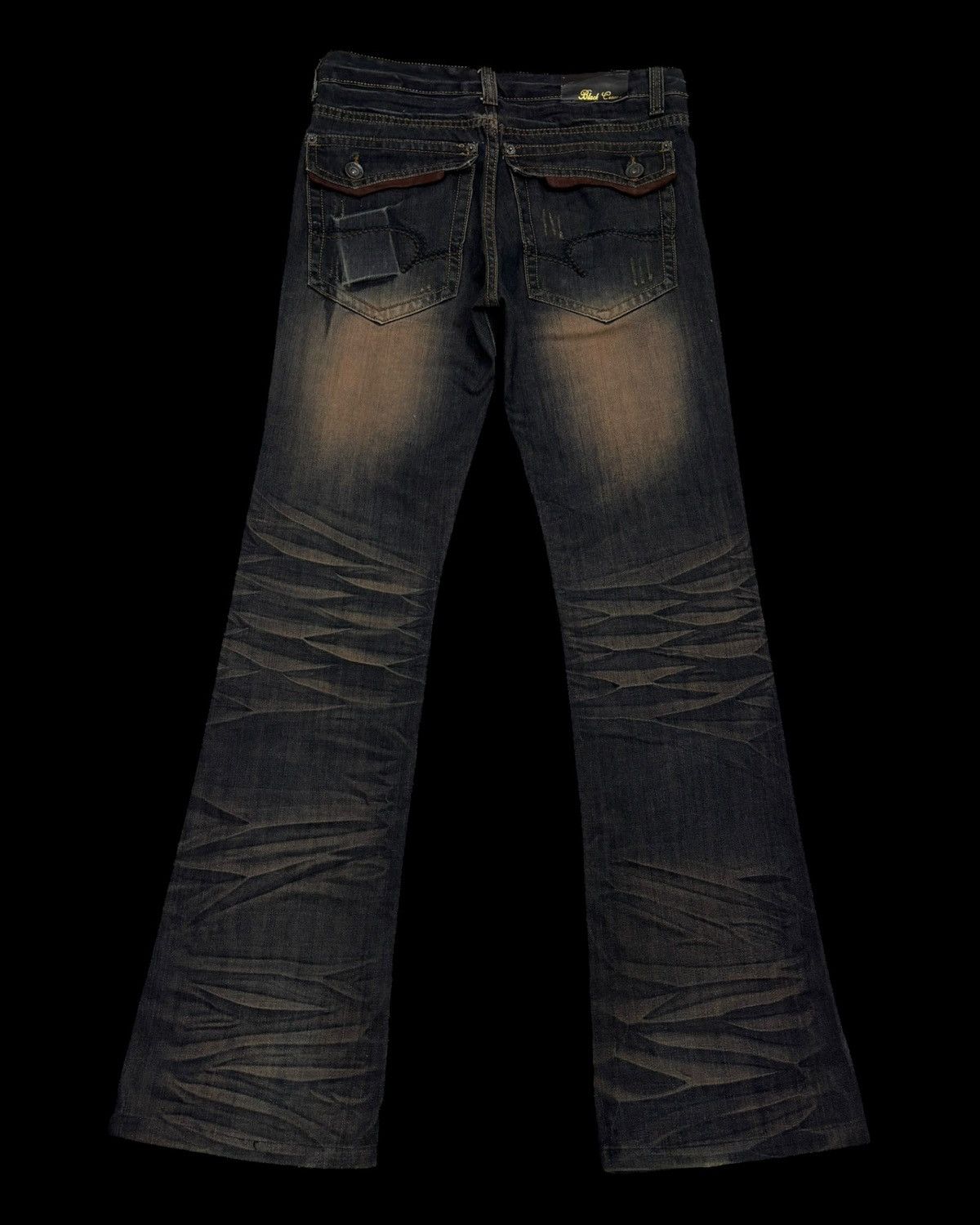 14th Addiction × KMRii × Yasuyuki Ishii 🔥FLARE JEANS WHISKER BLACK CROWN CLAW MARK DISTRESS JEAN Size US 32 / EU 48 - 2 Thumbnail