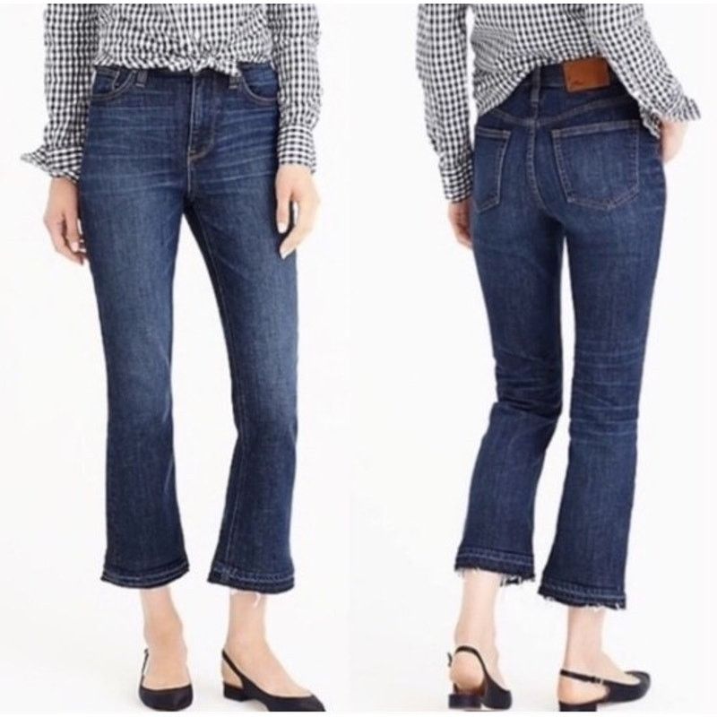 J.Crew Billie Demi Boot Crop Jeans size 24 dark wash blue raw hem Size 24" / US 00 / IT 34 - 2 Thumbnail