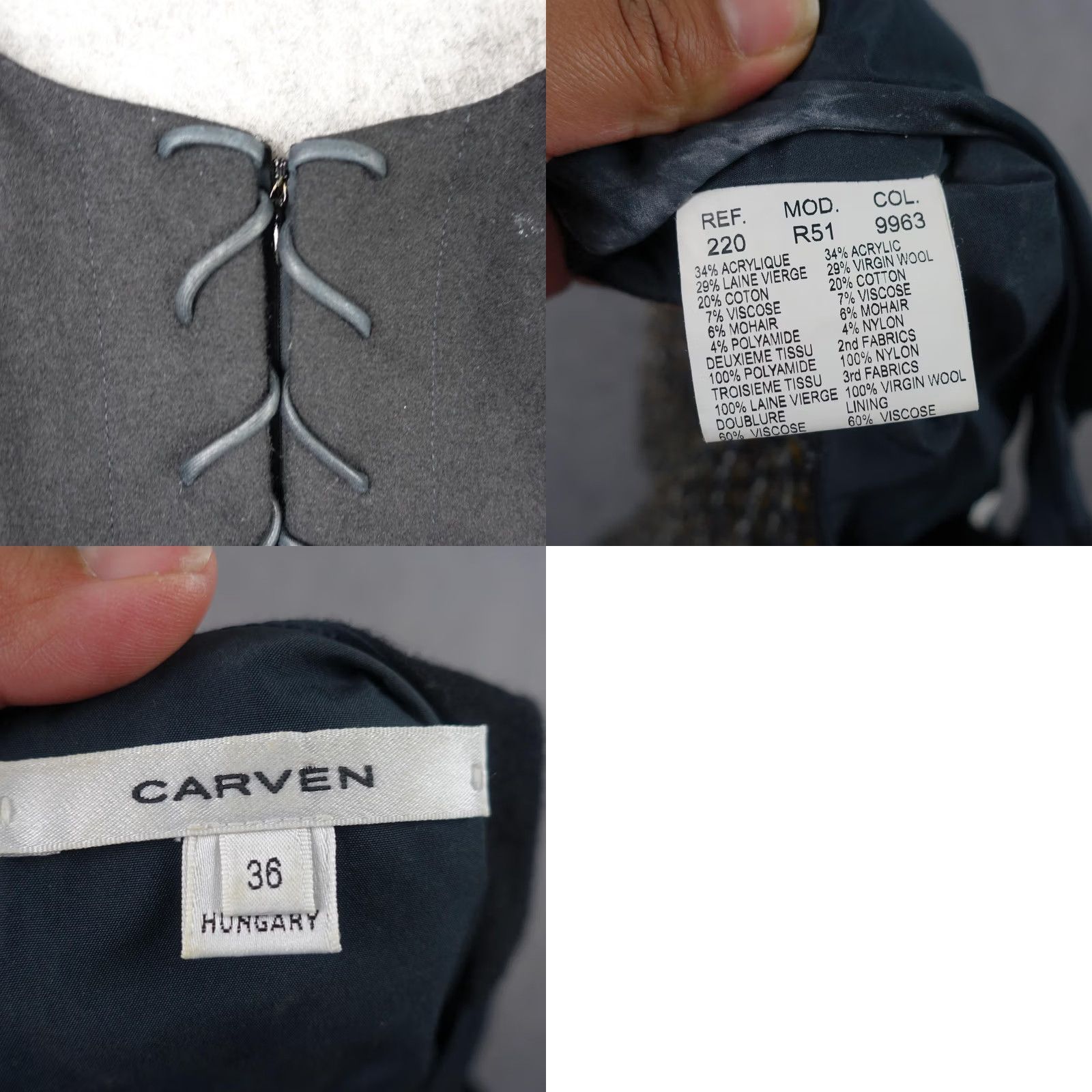 Carven Carven Dress Womens 4 Black Tweed Colorblock Sheath Knee Length Wool Mohair VTG Dress Size S / US 4 / IT 40 - 9 Thumbnail