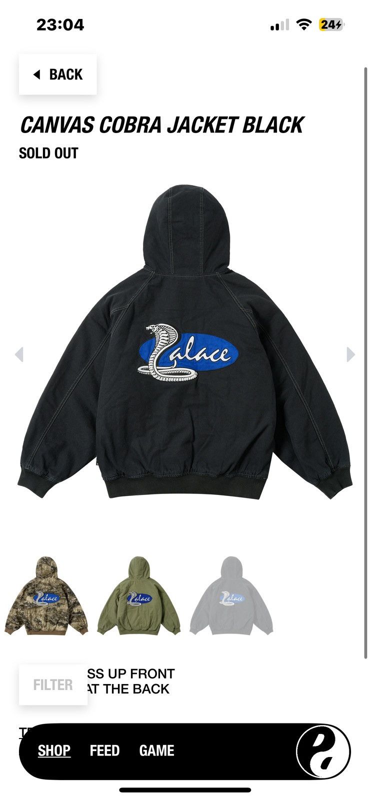 Palace *RARE* palace canva cobra jacket black Size US S / EU 44-46 / 1 - 2 Thumbnail