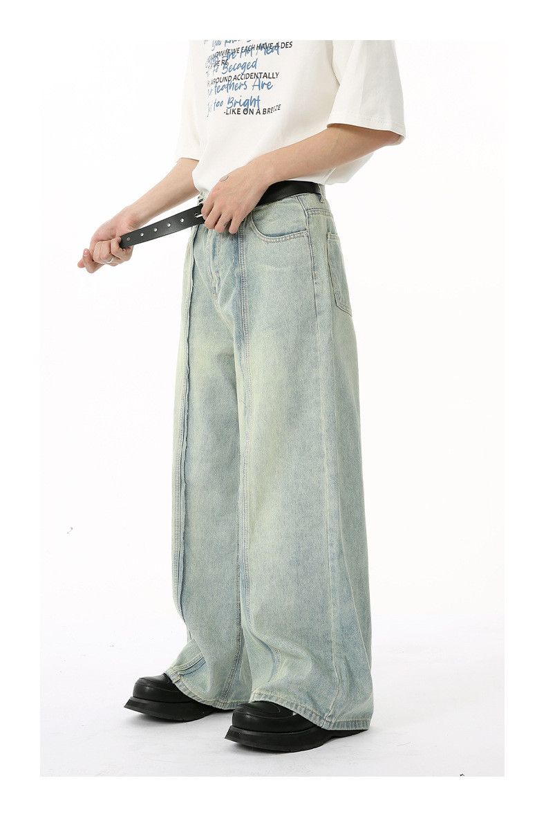 Japanese Brand Light-colored straight wide-leg loose-fitting washed jeans Size US L / EU 52-54 / 3 - 4 Thumbnail