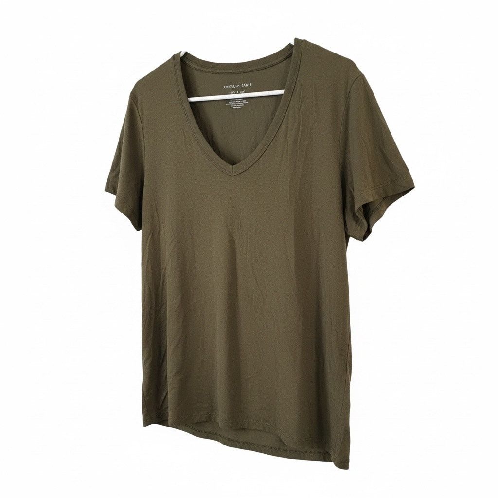 American Eagle Outfitters American Eagle Soft & Sexy XS Olive Green V-Neck T-Shirt Size XS / US 0-2 / IT 36-38 - 1 Thumbnail