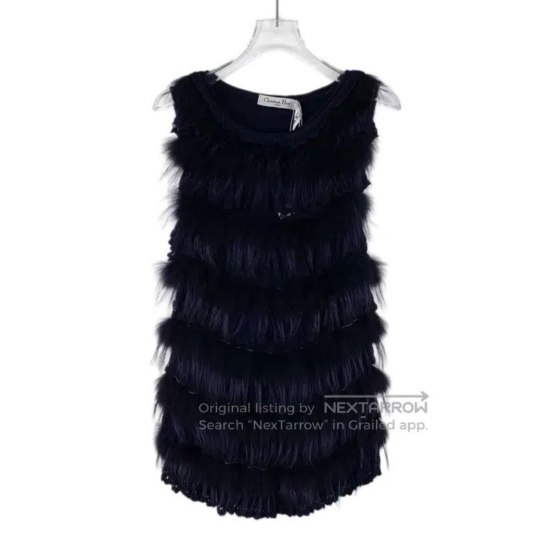 Dior Dior Dark blue fox fur round neck sleeveless dress Size S / US 4 / IT 40 - 1 Thumbnail
