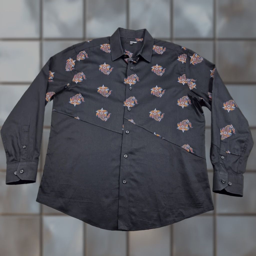 Murano Murano Button Up Shirt Mens Large Black Paisley Long Sleeve Cotton Colorblock Size US L / EU 52-54 / 3 - 1 Thumbnail