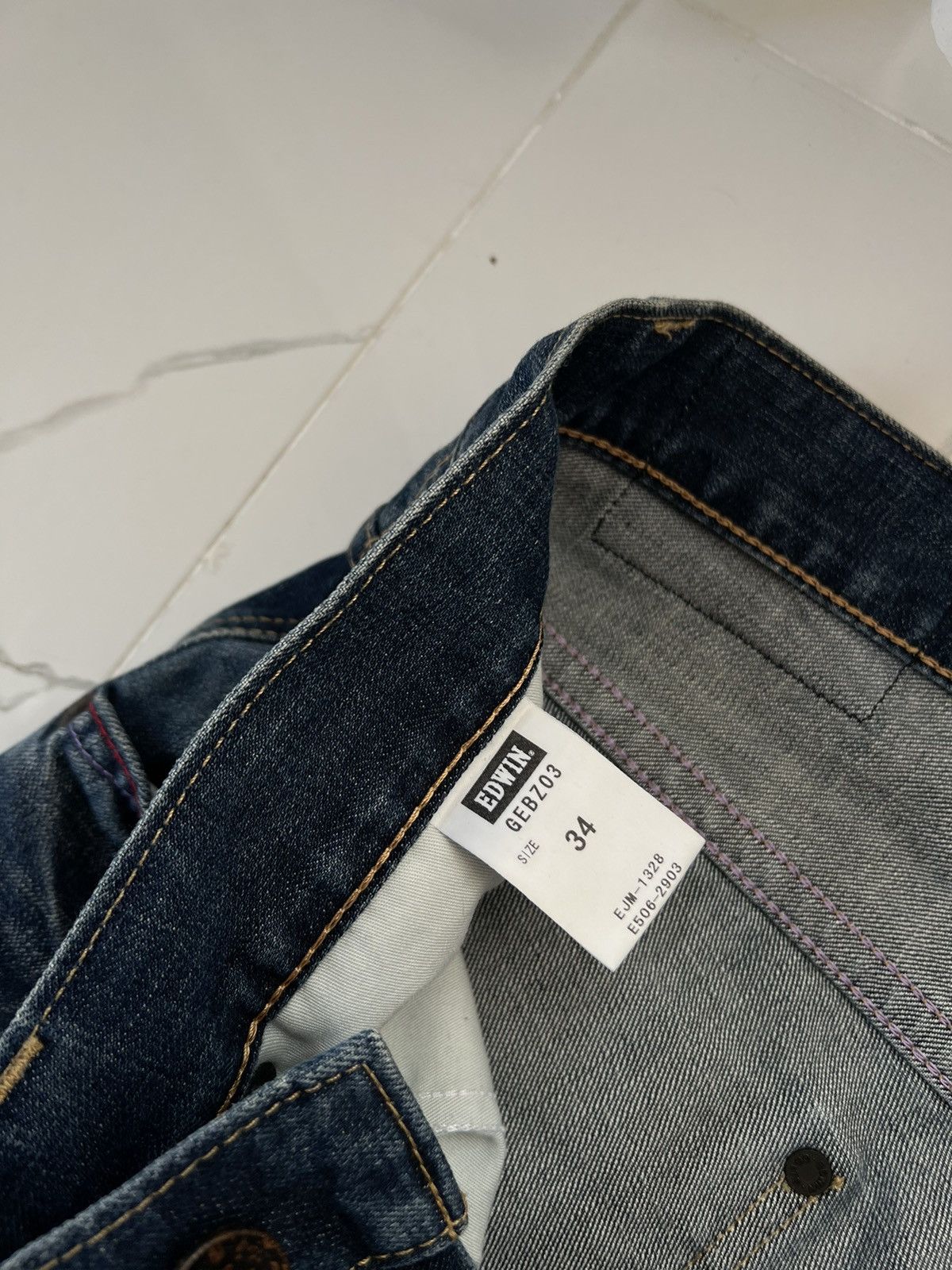 Edwin × Vintage 90's EDWIN BLUE TRIP RARE JAPAN Y2K BAGGY JEANS POCKET LOGO Size US 34 / EU 50 - 10 Thumbnail
