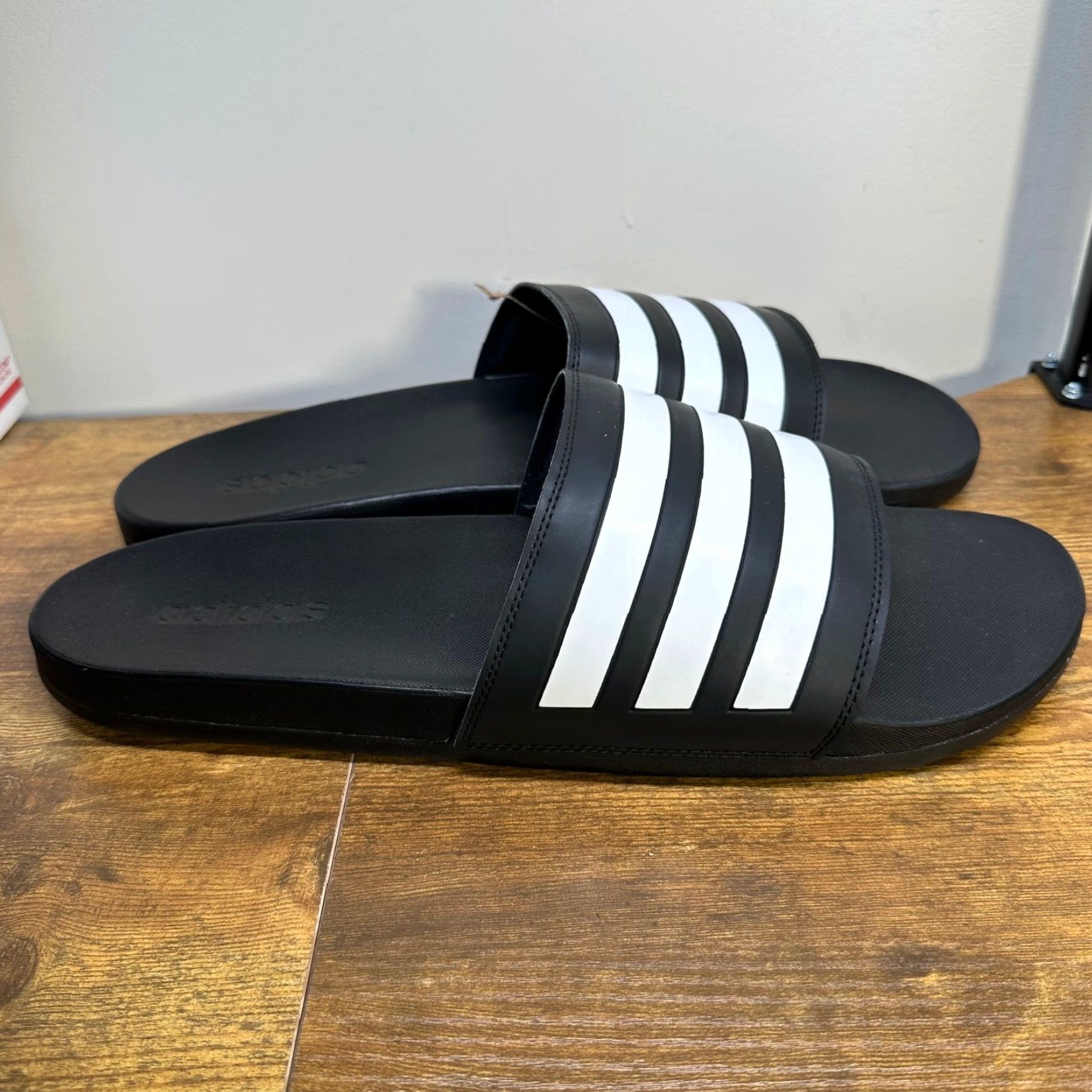 Adidas Adidas Adilette Comfort Slides Mens 18 Black White Sandals GZ5891 3-Stripes NWT Size ONE SIZE - 3 Thumbnail