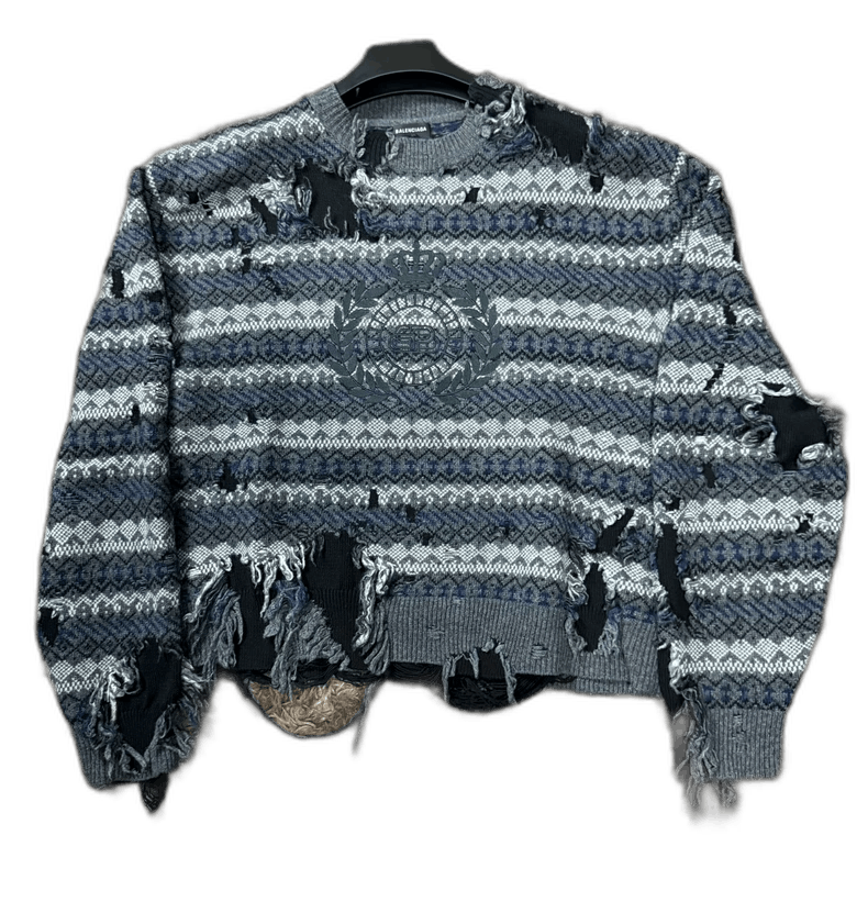 Balenciaga Balenciaga Distressed Crown Wheat Ear Sweater Size US L / EU 52-54 / 3 - 1 Thumbnail
