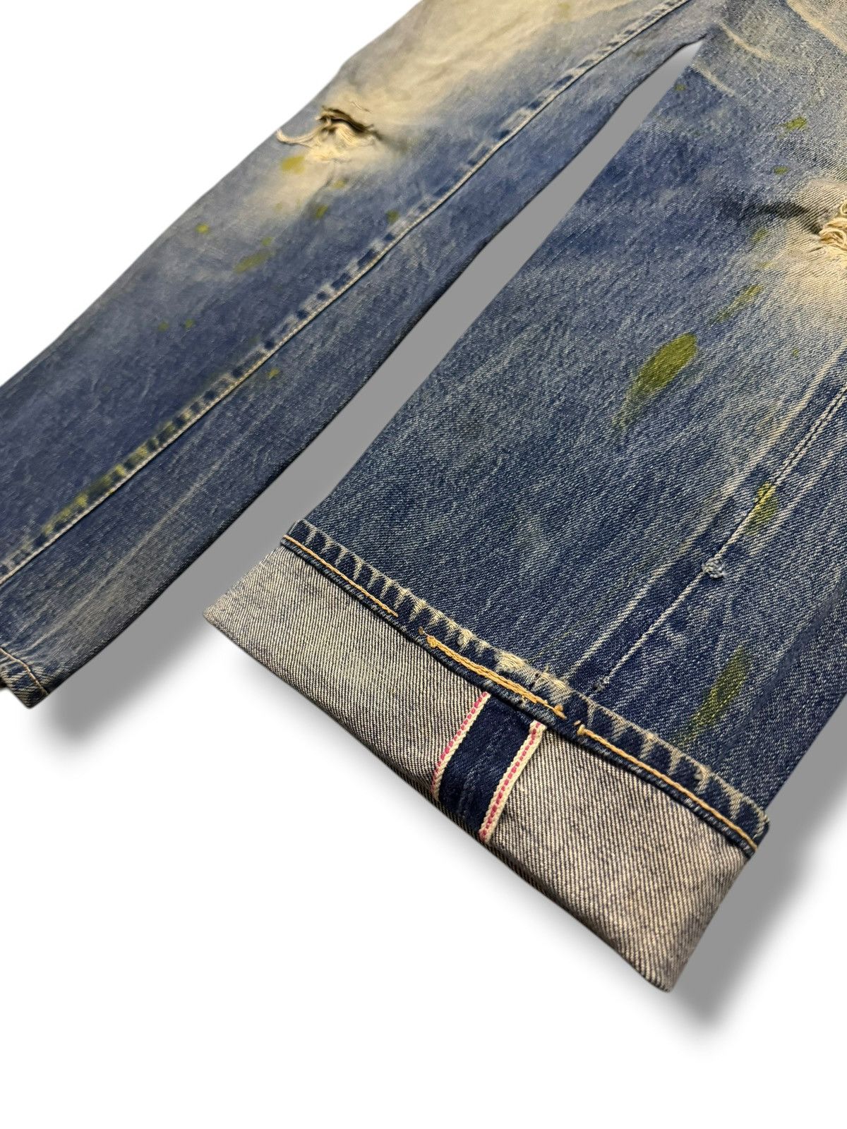 Denime Vintage 90s Denime Crazy Fade, Paint Splatter Selvedge | W27 Size US 27 - 8 Thumbnail
