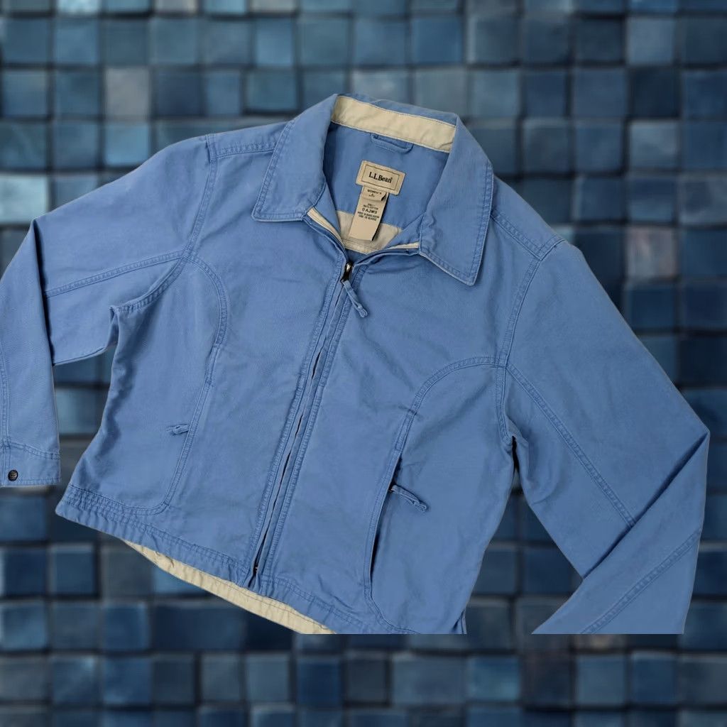 Vintage LL Bean Field Barn Chore Canvas Jacket Women L-Regular, Sky Blue Full Zip 0AJW9 Work Size L / US 10 / IT 46 - 1 Thumbnail