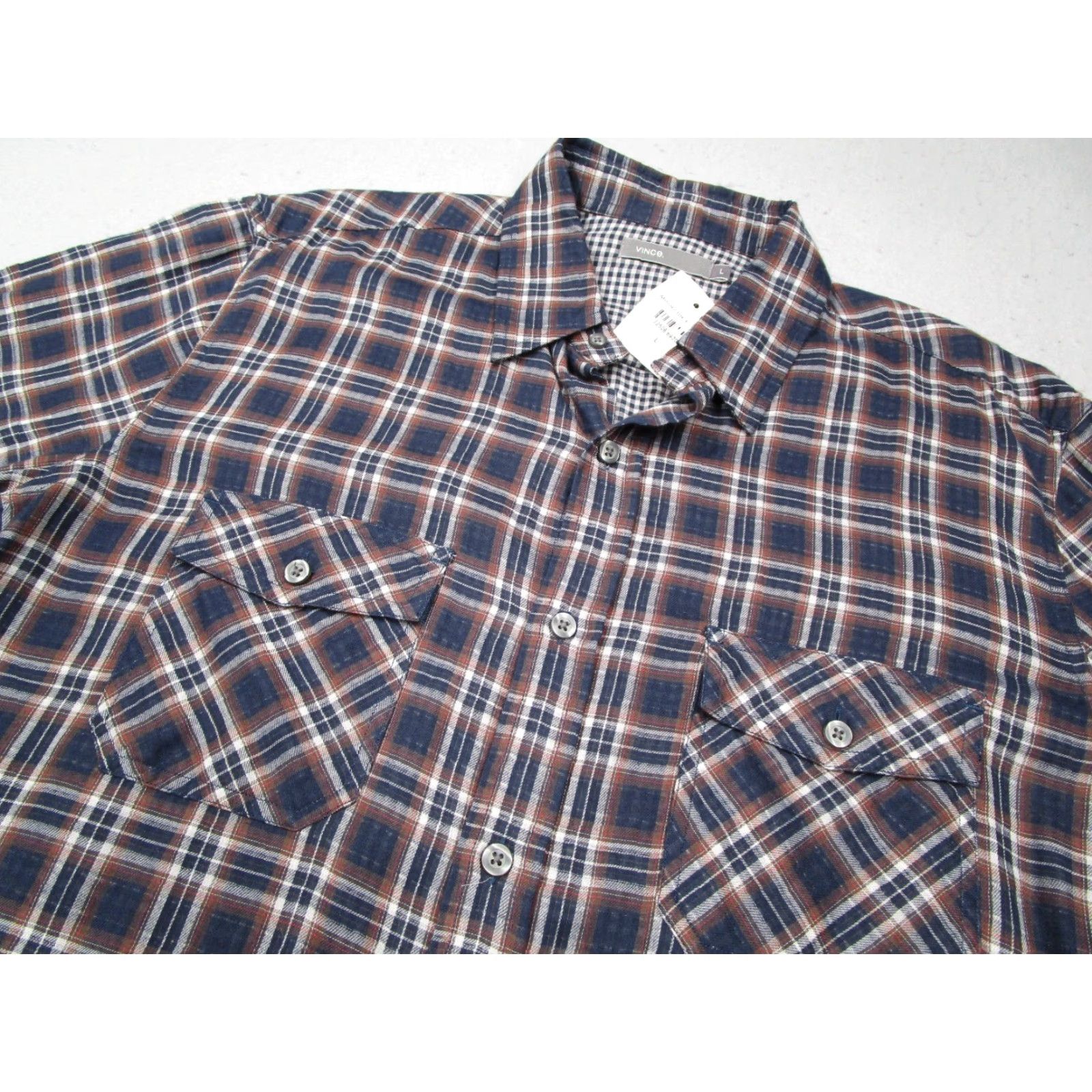 Vince Vince Mens Large Blue Plaid Button-Up Long Sleeve Shirt - Cotton Classic Fit, Lightweight Size US L / EU 52-54 / 3 - 2 Thumbnail