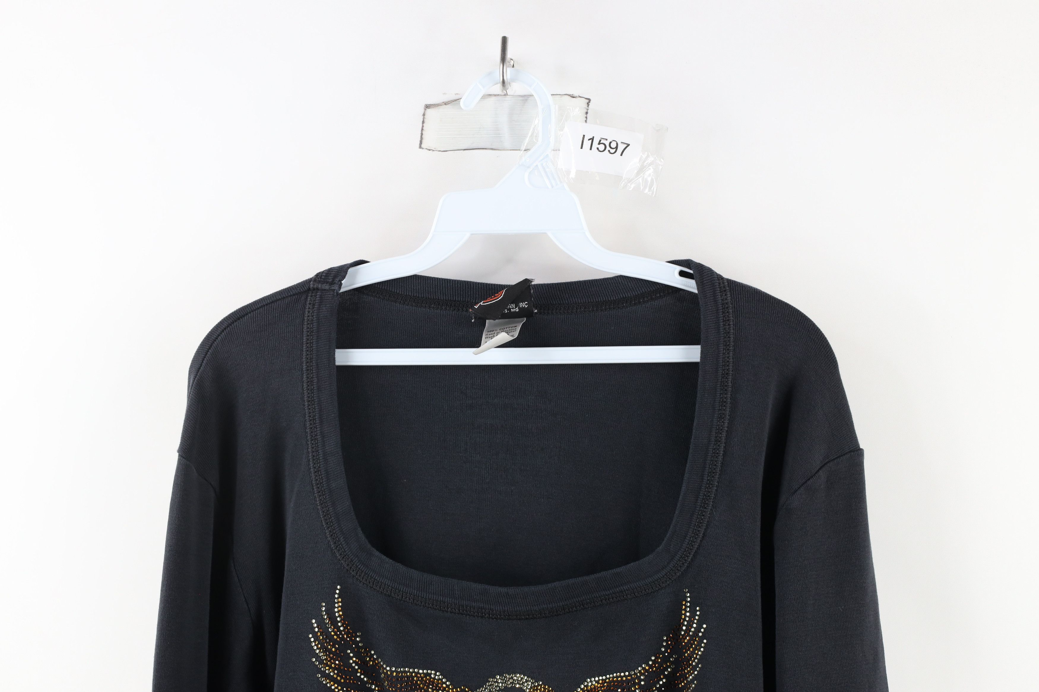 Harley Davidson × Vintage Vintage 90s Harley Davidson Sequin Eagle Ribbed T-Shirt USA Size 3XL / US 20-22 - 2 Thumbnail