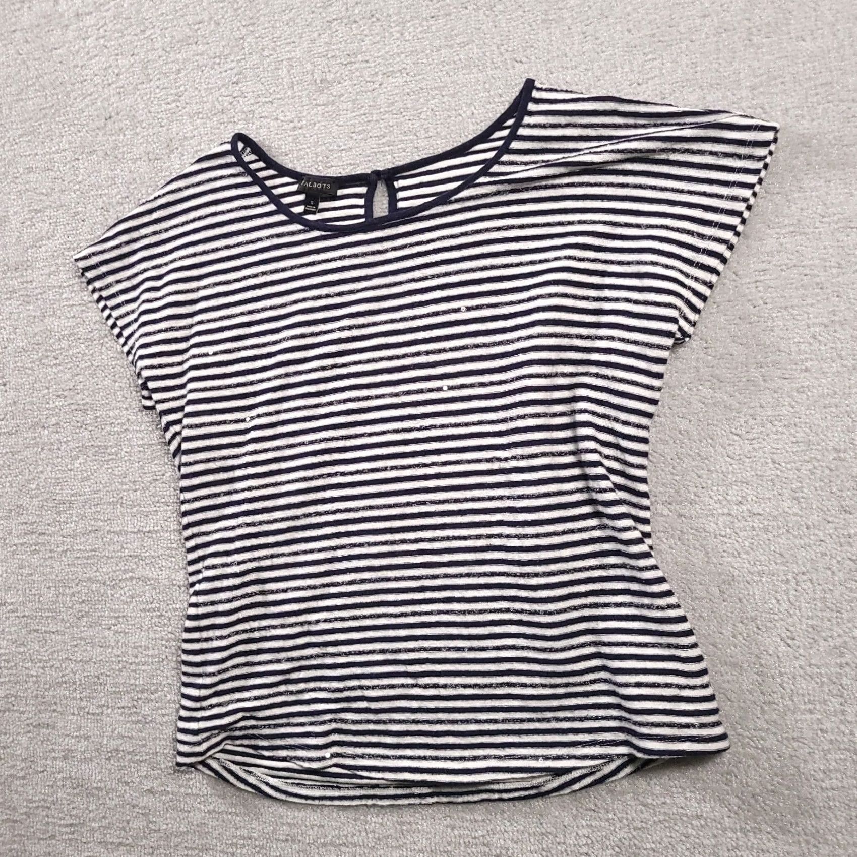 Talbots Talbots Top Striped Linen Blend Short Sleeve Blue White Size Small Womens Size S / US 4 / IT 40 - 2 Thumbnail