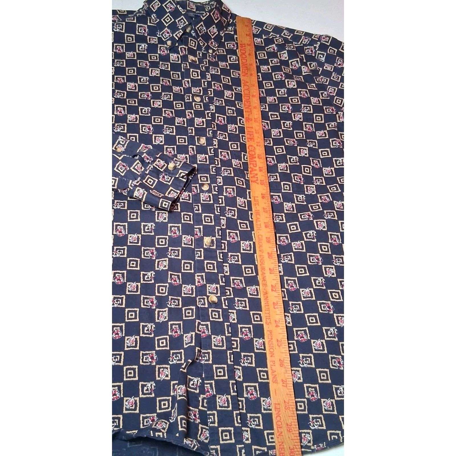 Nautica VINTAGE Nautica Button-Down Shirt Geometric Pattern, Blue, Cotton, Long Sleeve, Mens M, 1990s, Nautical Sailboat Theme Size US M / EU 48-50 / 2 - 7 Thumbnail