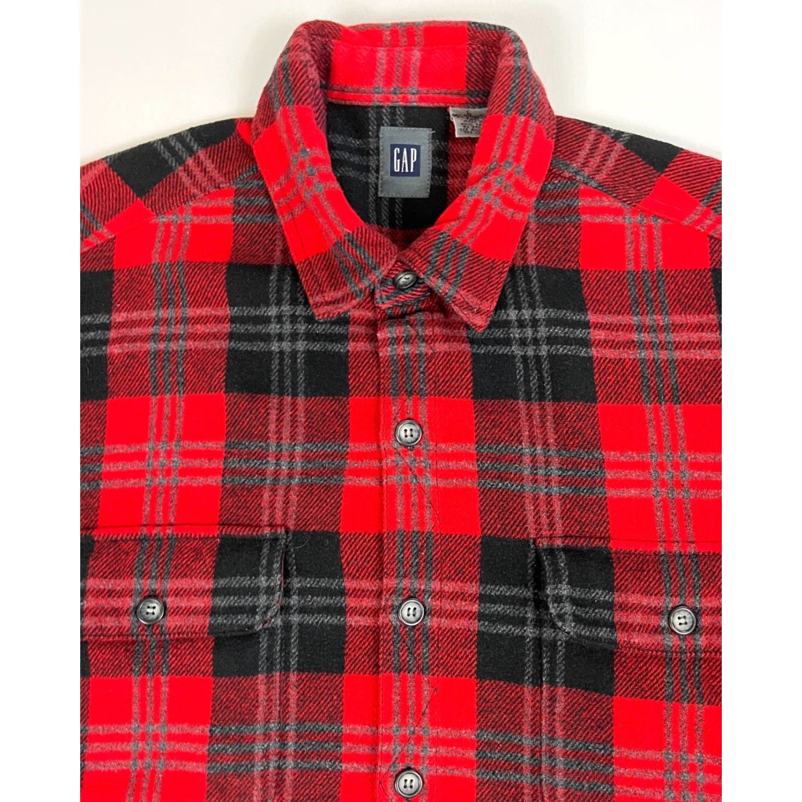 Gap VINTAGE Gap Men's Buffalo Plaid Button-Up Shirt Wool Blend Sz L 90s Red Flannel Pockets Size US L / EU 52-54 / 3 - 4 Thumbnail