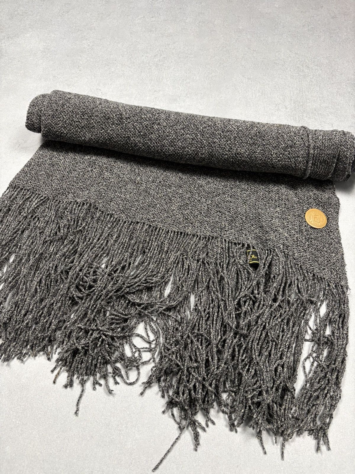 Fendi Archive 90s Made in Italy Grey Knit Wool Throw Scarf