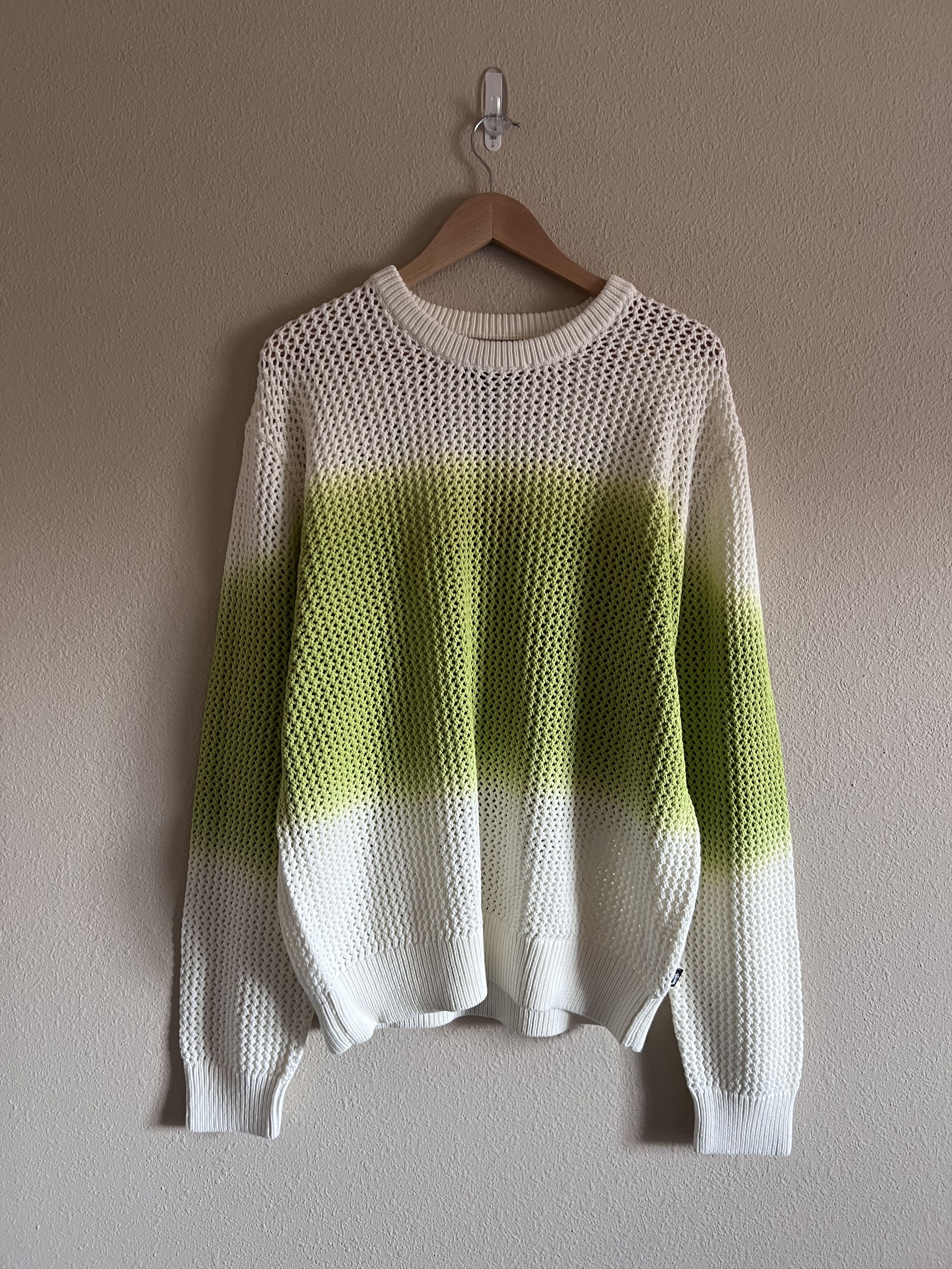 Image of Stussy Pigment Dyed Loose Gauge Sweater In White Green, Men's (Size 2XL)