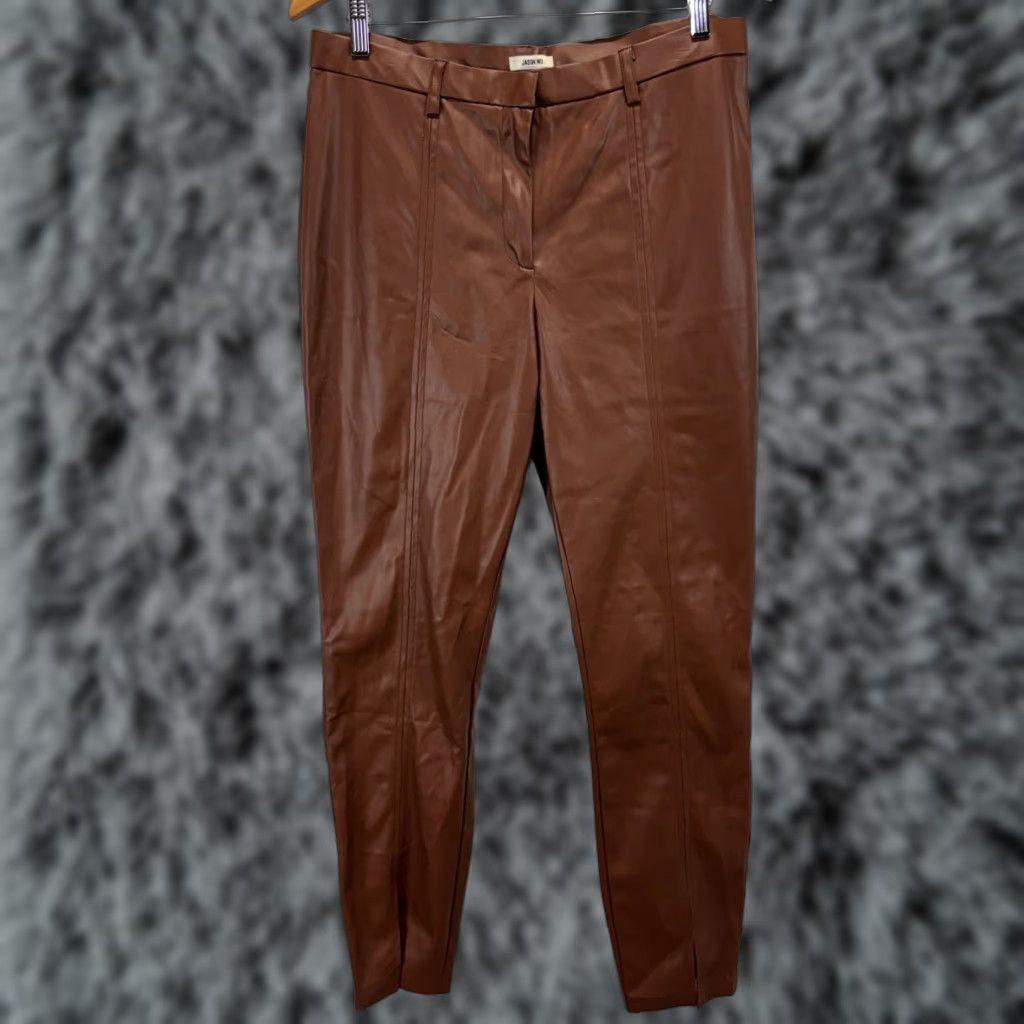 Jason Wu Jason Wu Faux Leather Pants Women’s XL Brown Split Hem Skinny Leg Rocker Vegan Size 40" / US 18 - 1 Thumbnail