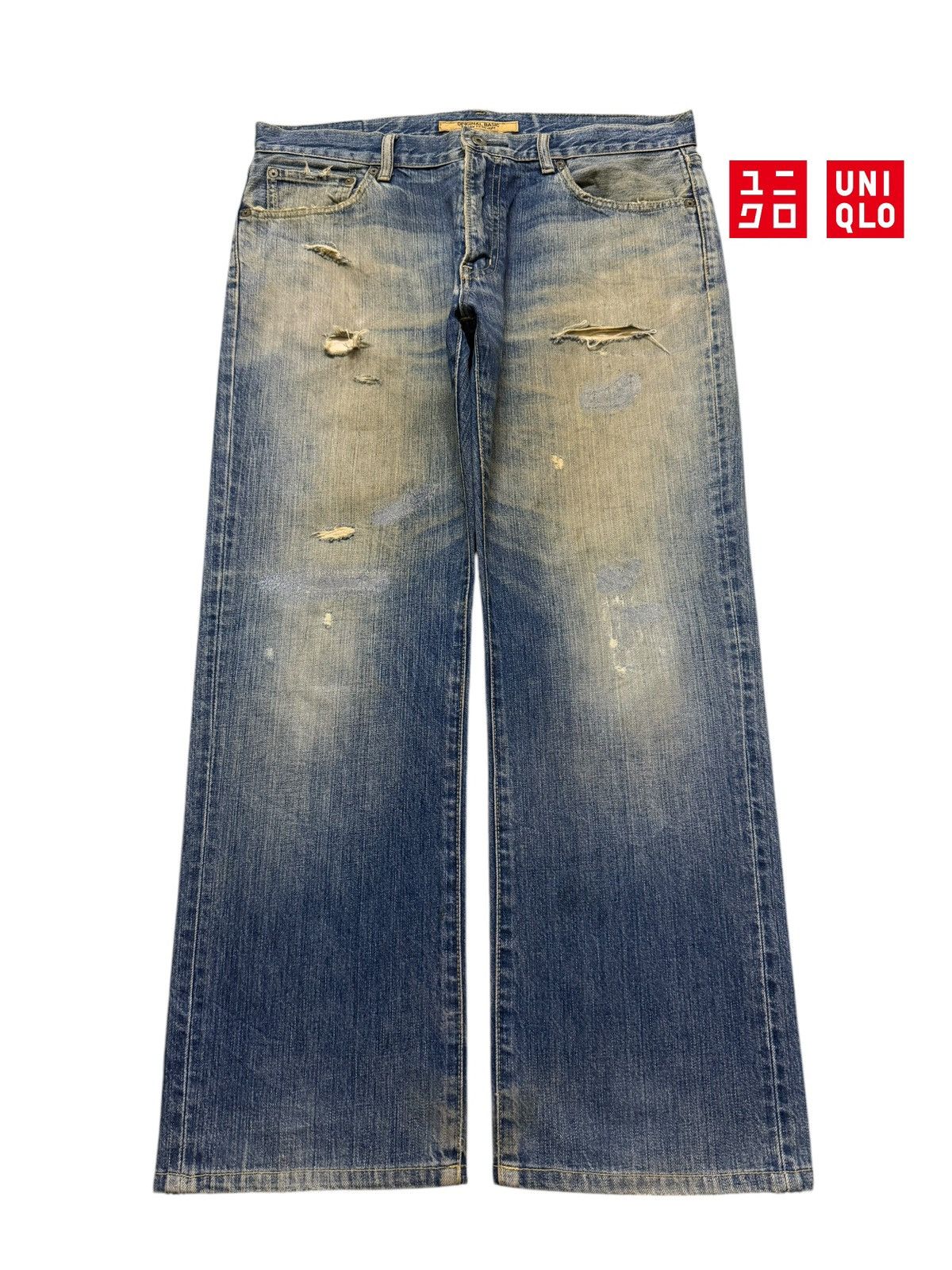 Uniqlo Vintage Y2K Japanese Uniqlo Mud Wash Distressed Wide Leg Size US 34 / EU 50 - 1 Thumbnail