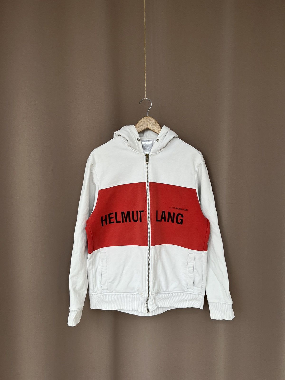 Helmut Lang Streetwear Helmut Lang Hoodie Campaign Red Panel Full Zip Mens Size M Grailed