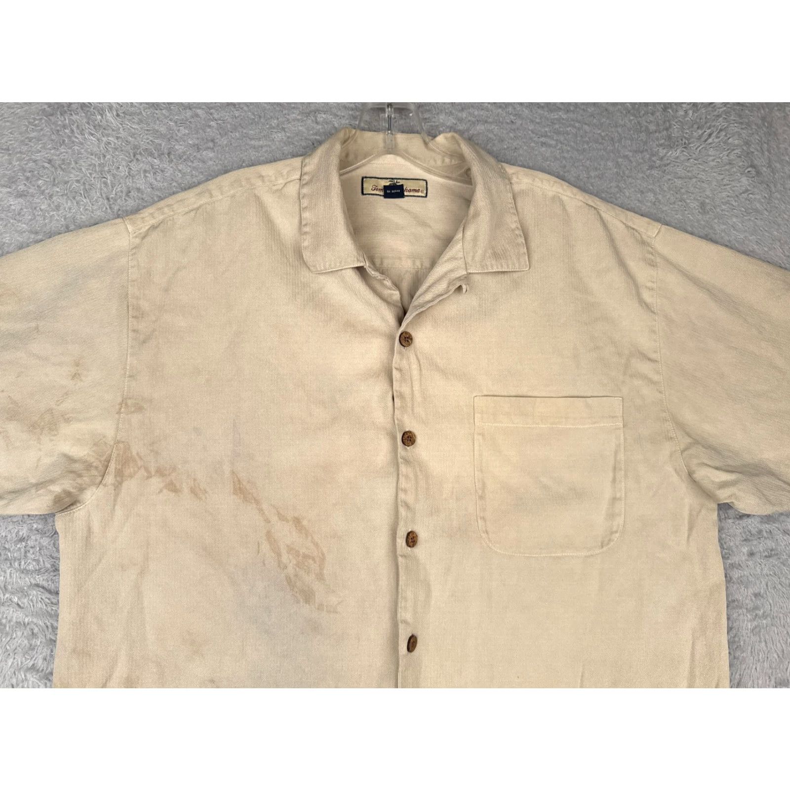 Tommy Bahama Tommy Bahama Shirt Men Medium Beige Silk Blend Hawaiian Wood Button Up Size US M / EU 48-50 / 2 - 4 Thumbnail