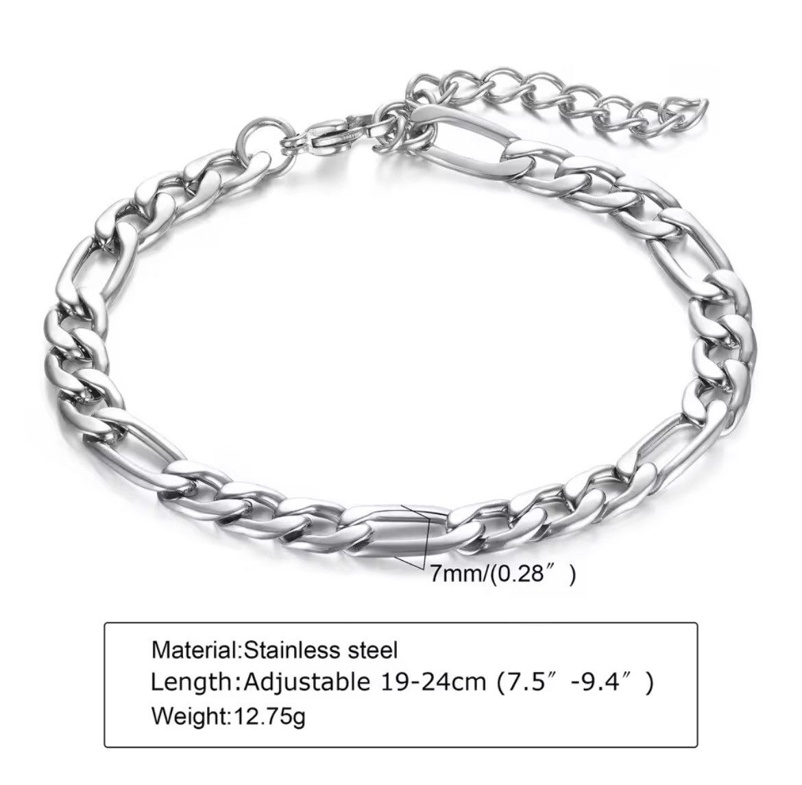 Vintage 7mm Stainless Steel Minimalist Link Bracelet Size ONE SIZE - 2 Thumbnail