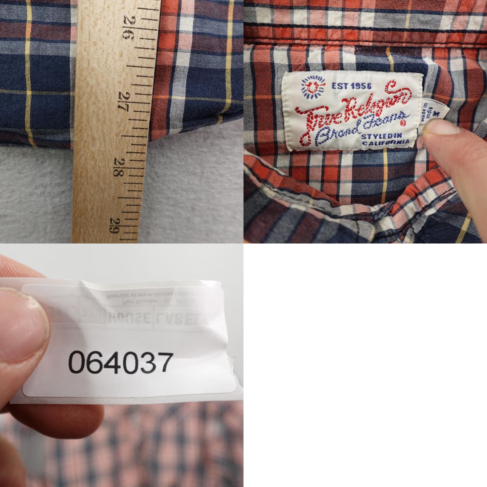 True Religion True Religion Shirt Adult Medium Orange Plaid Pearl Snap Western Cowboy Button-Up Mens Size US M / EU 48-50 / 2 - 8 Thumbnail