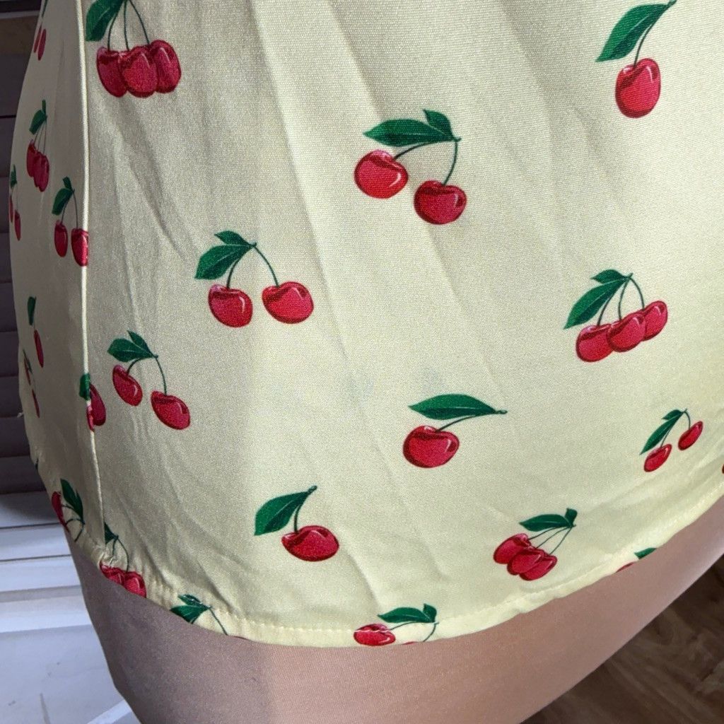 Vintage Y2K yellow halter top cherry print pattern elastic back 2X Size XXL / US 16-18 / IT 52-54 - 10 Thumbnail