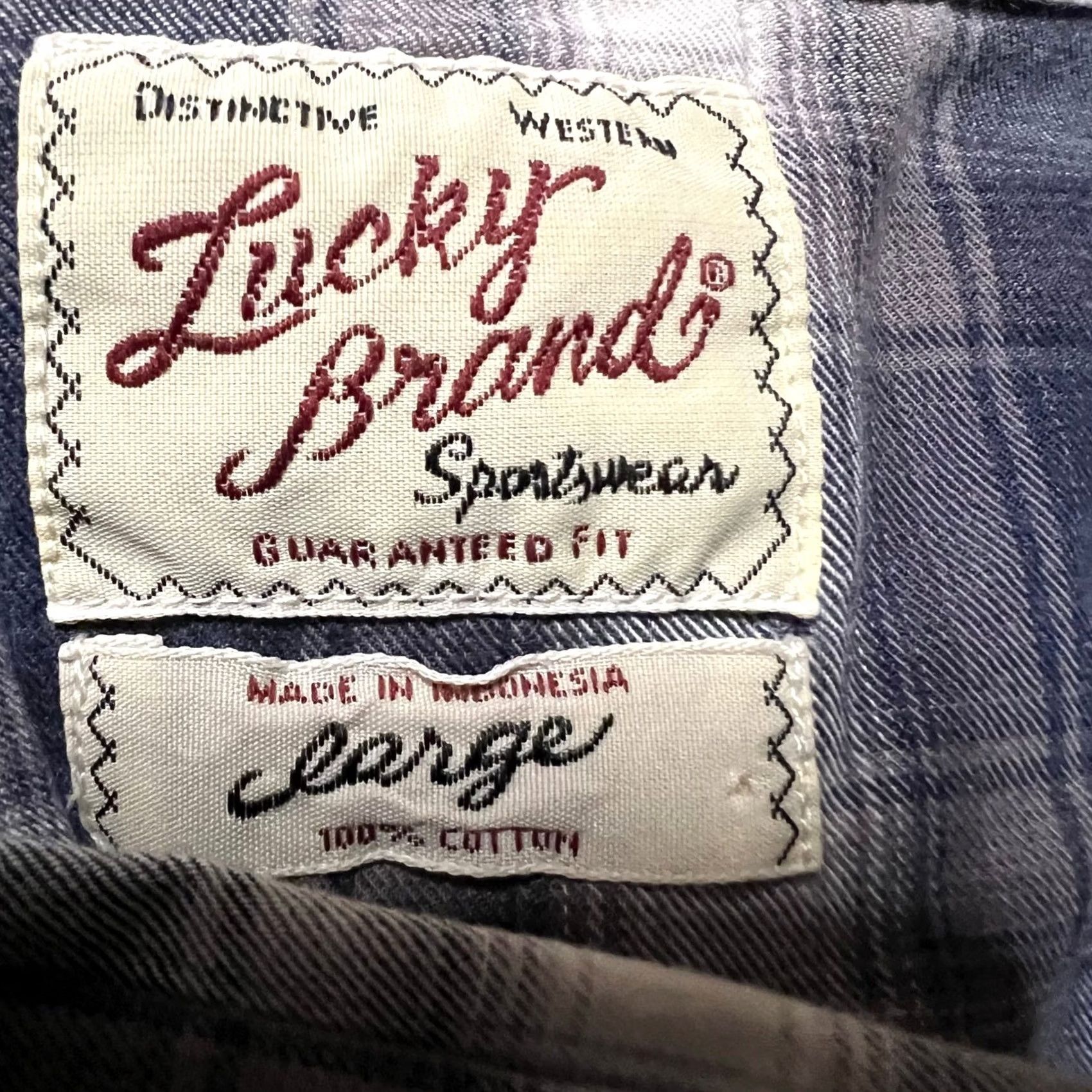 Lucky Brand Lucky Brand Shirt Mens Large Blue Plaid Western Pearl Snap Long Sleeve Size US L / EU 52-54 / 3 - 6 Thumbnail