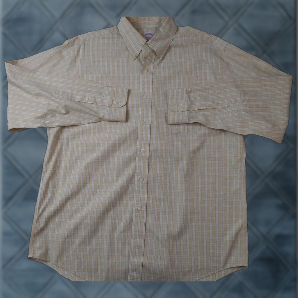 Brooks Brothers Brooks Brothers Dress Shirt Men L Traditional Non Iron Yellow Blue Check Plaid Button-Down Cuff Regular 100% Cotton Size 42R - 1 Thumbnail