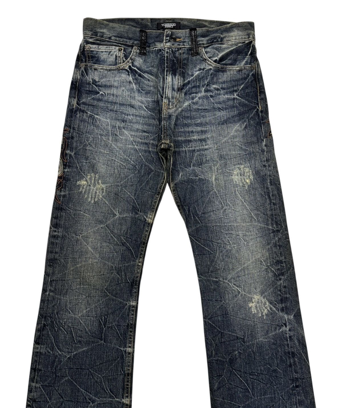 Tornado Mart 🔥TORNADO MART TRIBAL EMBROIDERY CUSTOM MADE FLARED JEANS Size US 32 / EU 48 - 8 Thumbnail