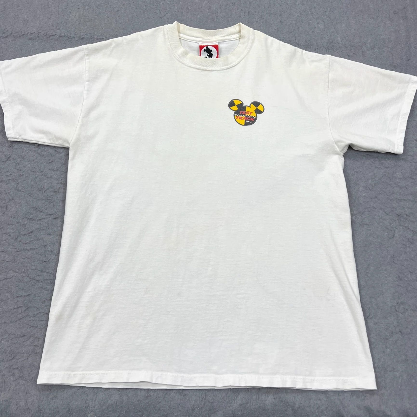 Disney VTG Disney USA Epcot Test Track Shirt Adult L White Mickey Mouse Goofy Graphic Print 90s Cartoon Retro — Made in USA Mens Size US L / EU 52-54 / 3 - 5 Thumbnail