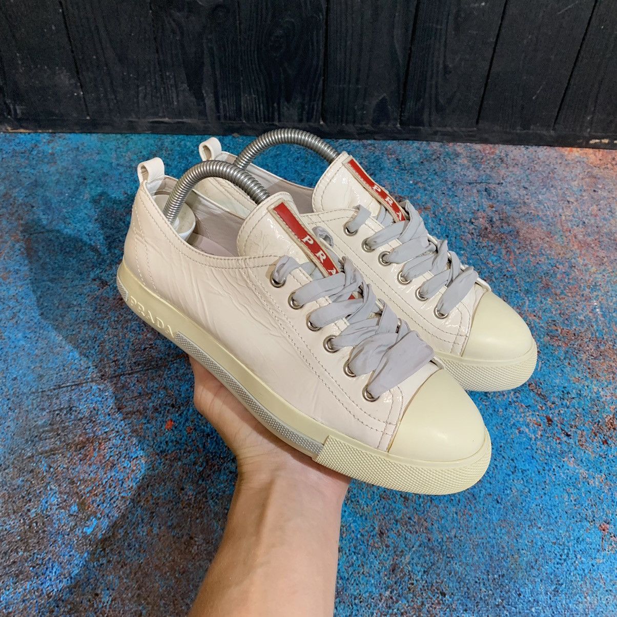 Prada × Vintage Prada Red Tab Leather Sneakers Size 35.5 Size US 5.5 / IT 35.5 - 1 Thumbnail